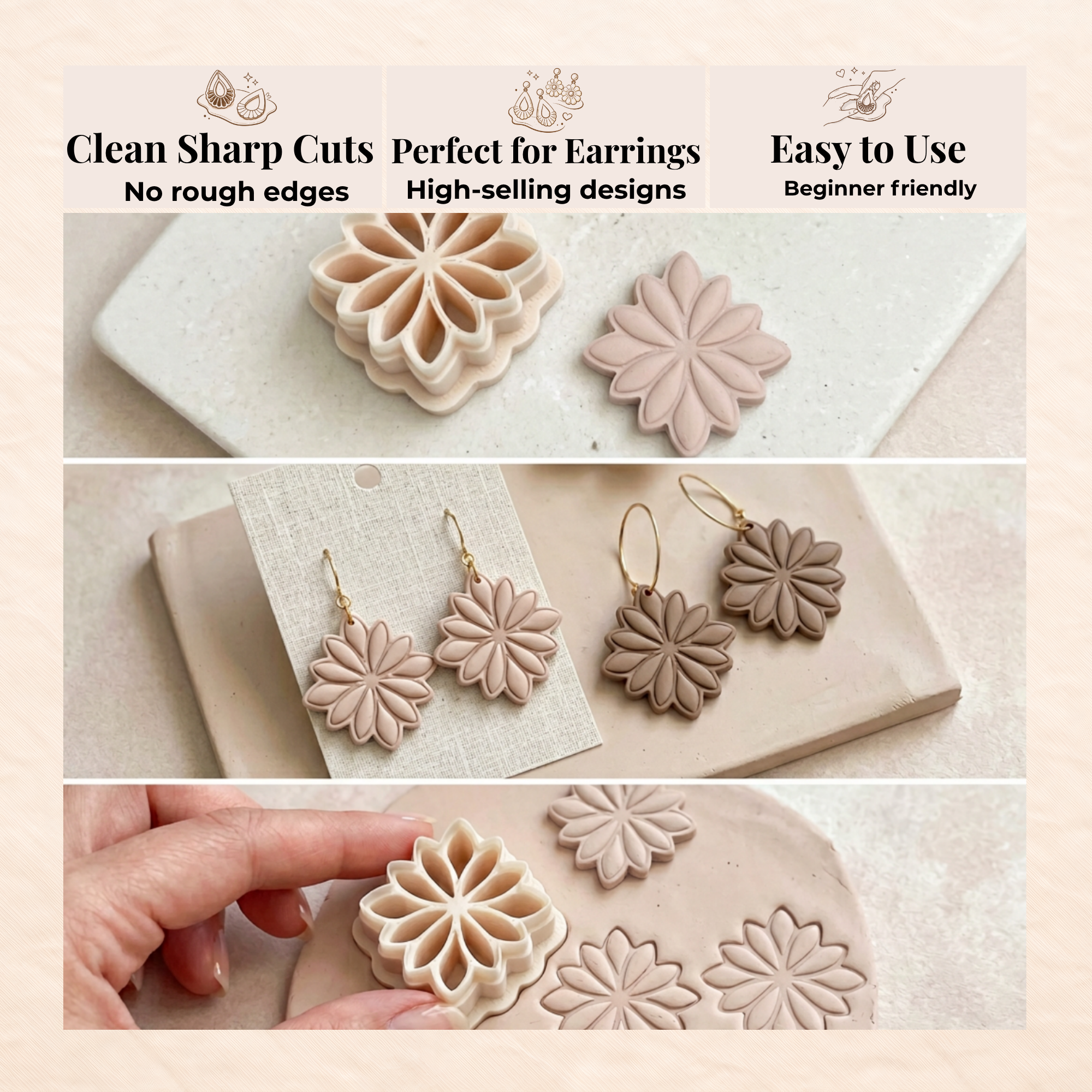 Petals Rounded Diamond Polymer Clay Cutter 30–50mm | Floral Earring Cutter | IrisCrafts7