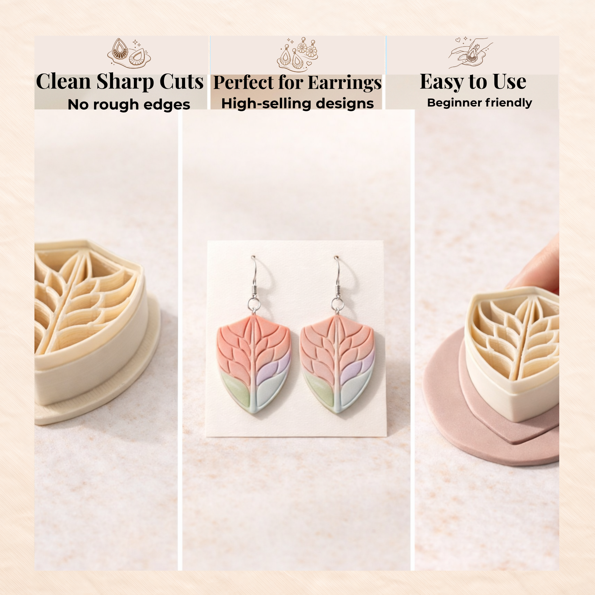 Petal Shield Polymer Clay Cutter – Boho Floral Earring Making Tool