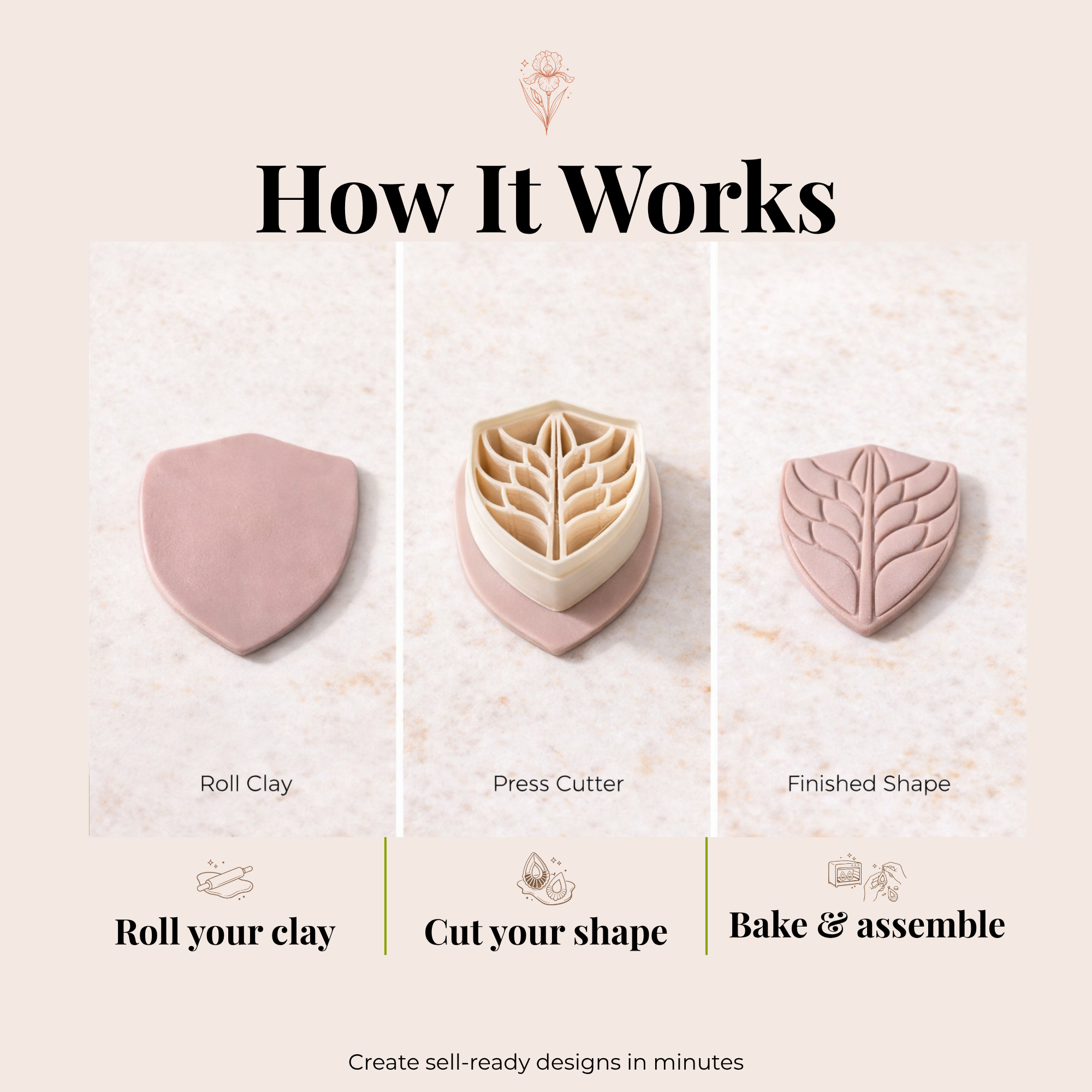 Petal Shield Polymer Clay Cutter – Boho Floral Earring Making Tool