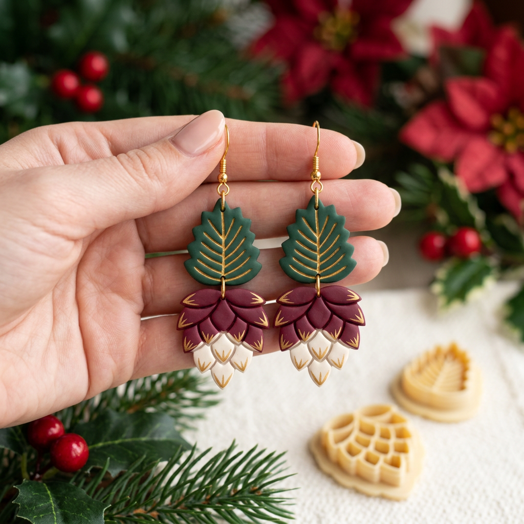 Pine Cone & Pine Sprig Set of 2 Polymer Clay Cutter | Woodland Earring Tool