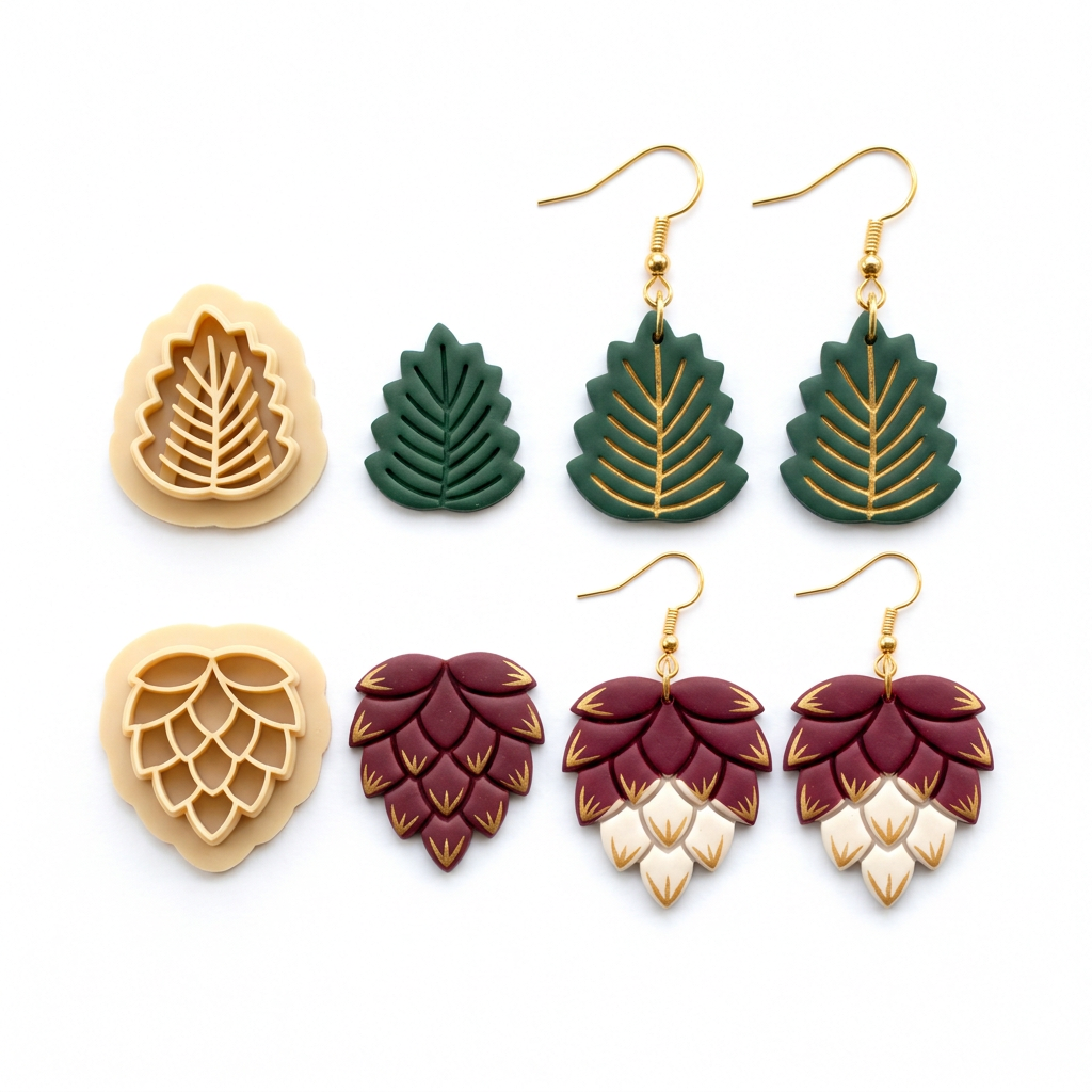 Pine Cone & Pine Sprig Set of 2 Polymer Clay Cutter | Woodland Earring Tool