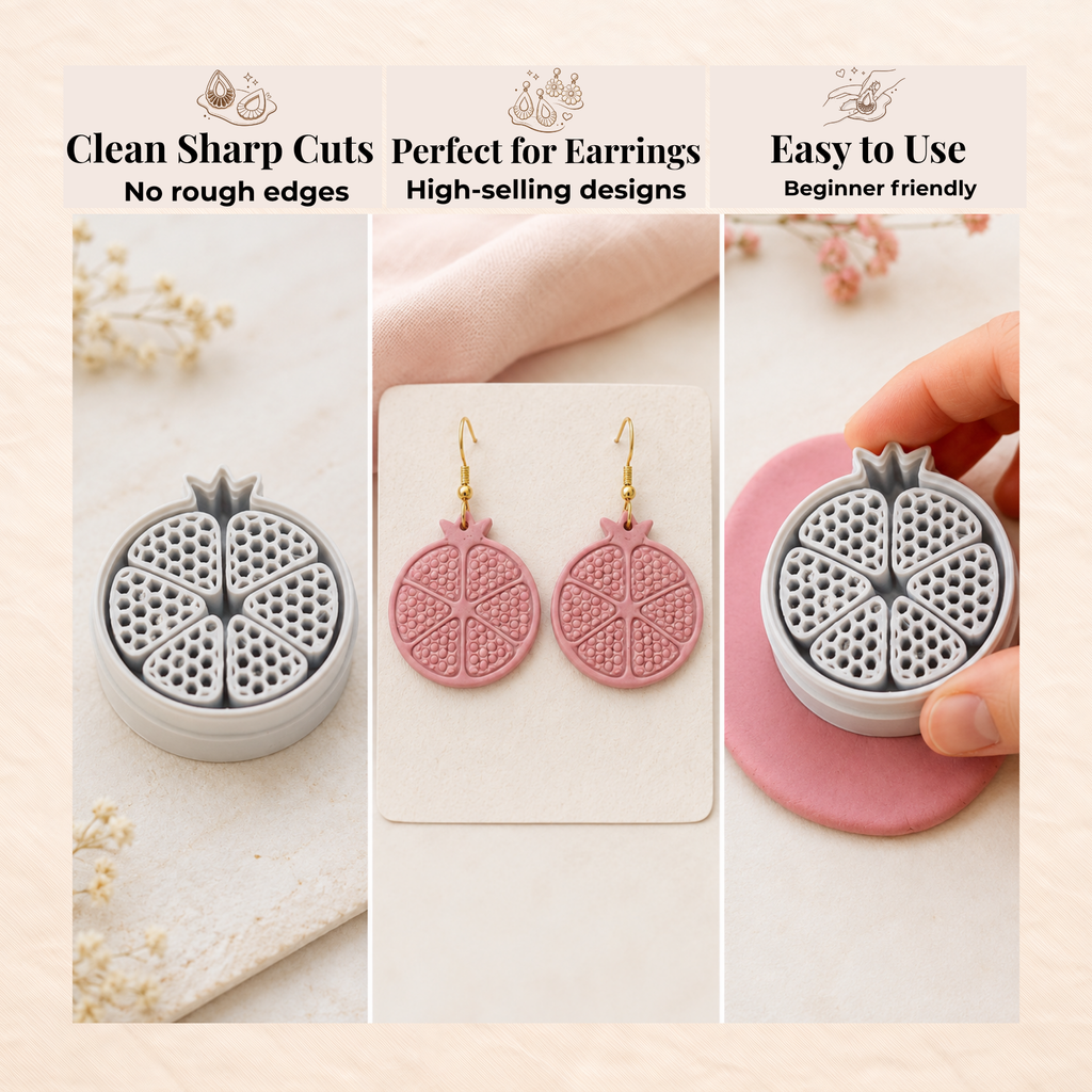 Pomegranate Polymer Clay Cutter | 30–50mm | Pomegranate Shape Clay Cutter | Earring Jewellery Making Tool