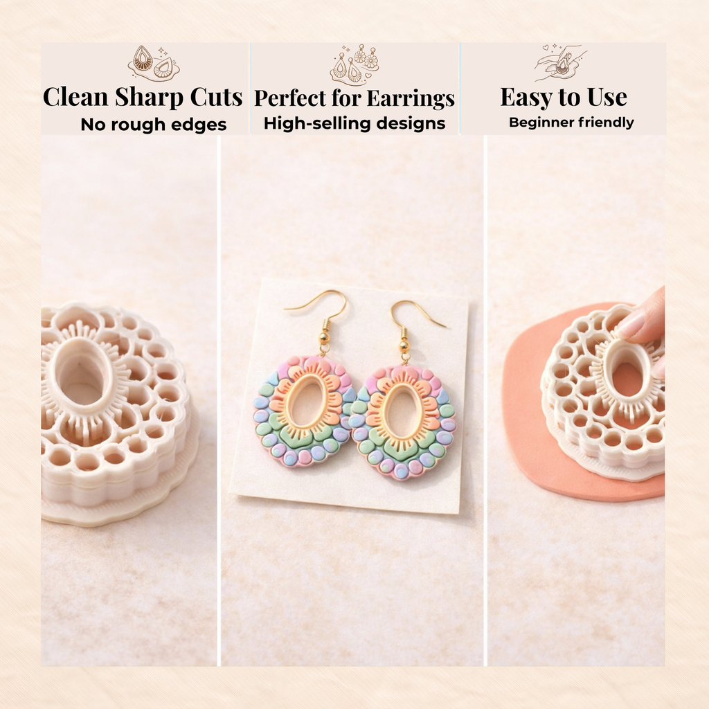 Poppy Cameo Oval Polymer Clay Cutter | 3D Printed Floral Clay Earring Cutter | Cameo Shape Cutter for Clay Jewellery Making | Clay Earring Tool