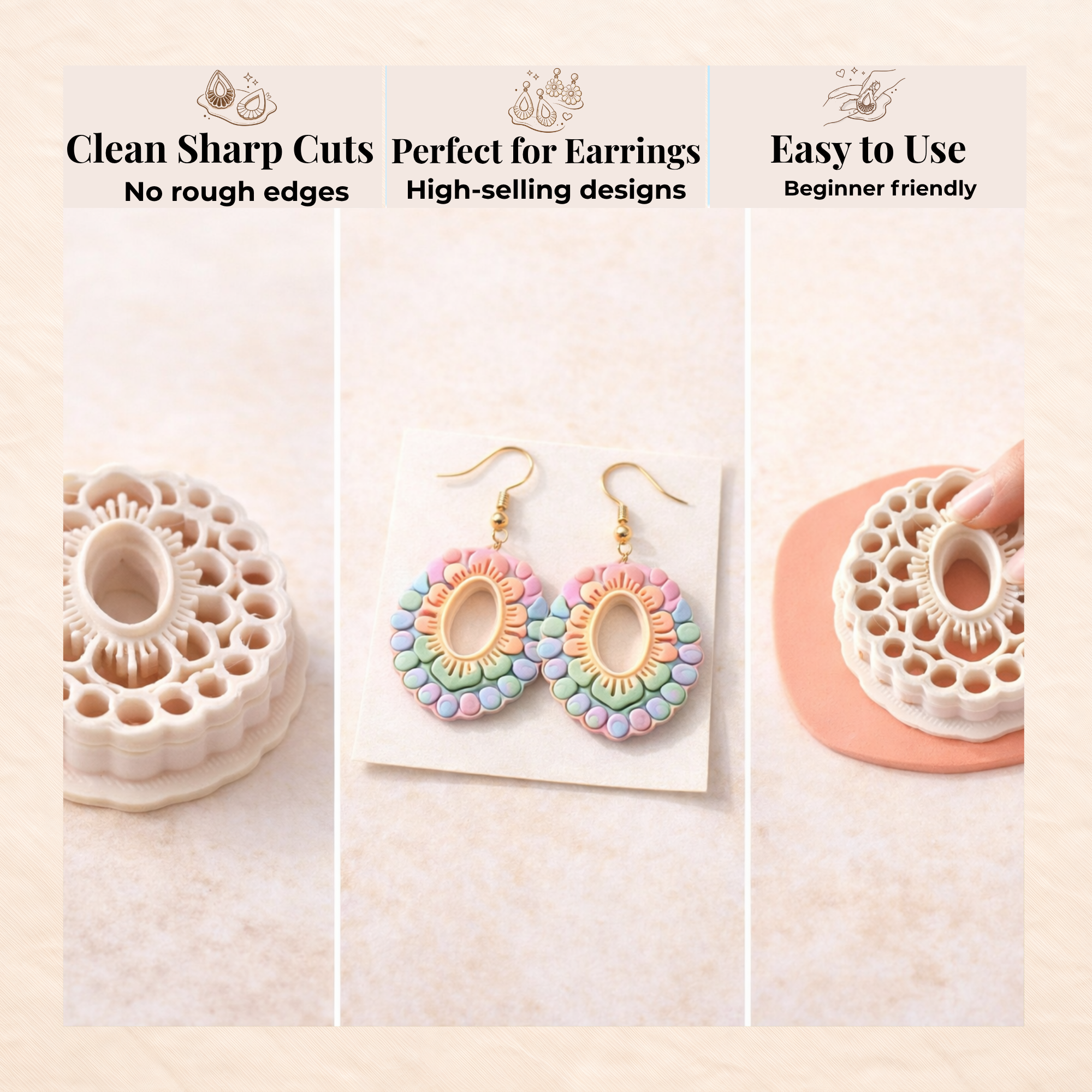 Poppy Cameo Oval Polymer Clay Cutter | 3D Printed Floral Clay Earring Cutter | Cameo Shape Cutter for Clay Jewellery Making | Clay Earring Tool