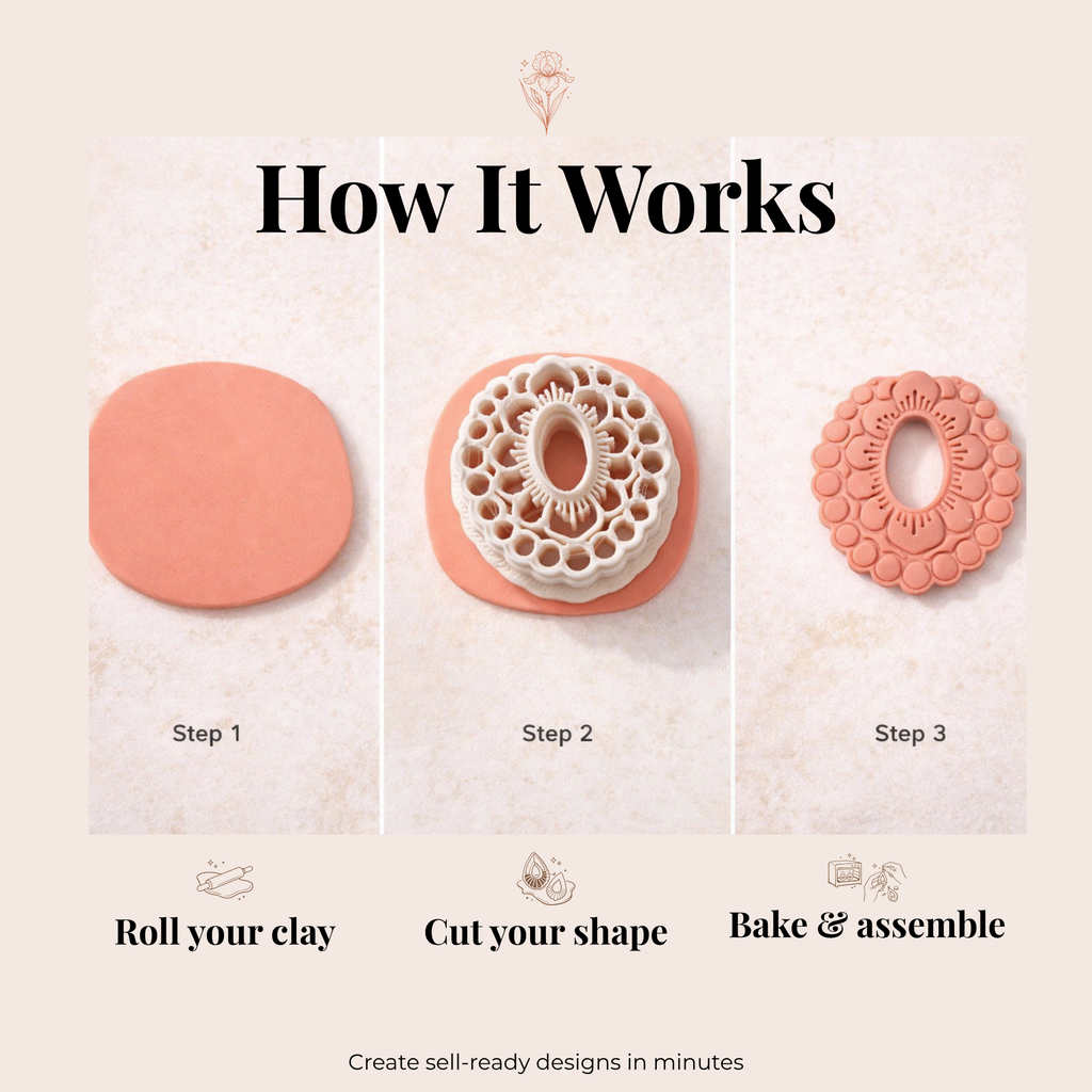 Poppy Cameo Oval Polymer Clay Cutter | 3D Printed Floral Clay Earring Cutter | Cameo Shape Cutter for Clay Jewellery Making | Clay Earring Tool