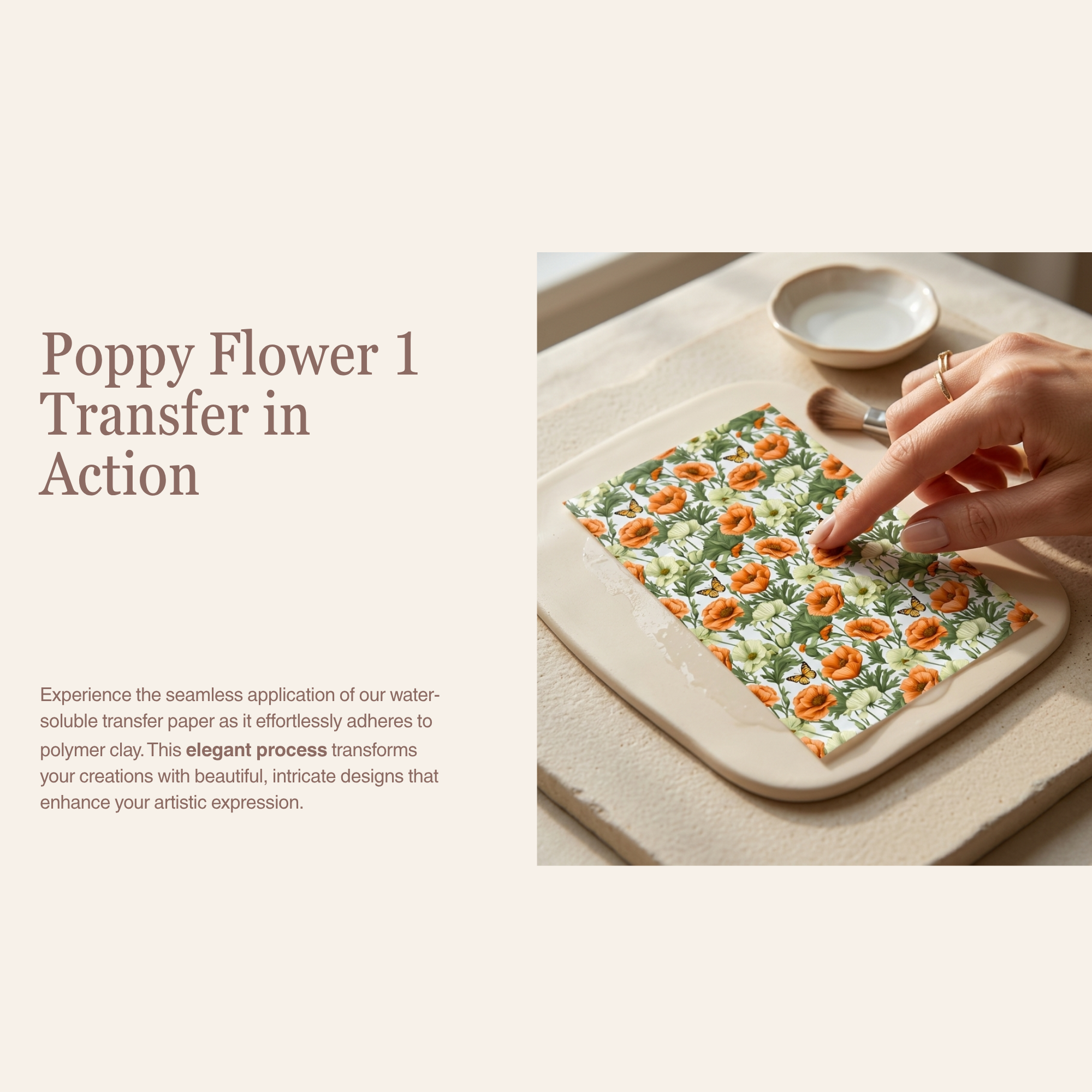 Poppy Flower 1 Water Soluble Transfer Paper for Polymer Clay | 100x150mm | Floral Botanical Clay Transfer | Earring Jewellery Making Supply