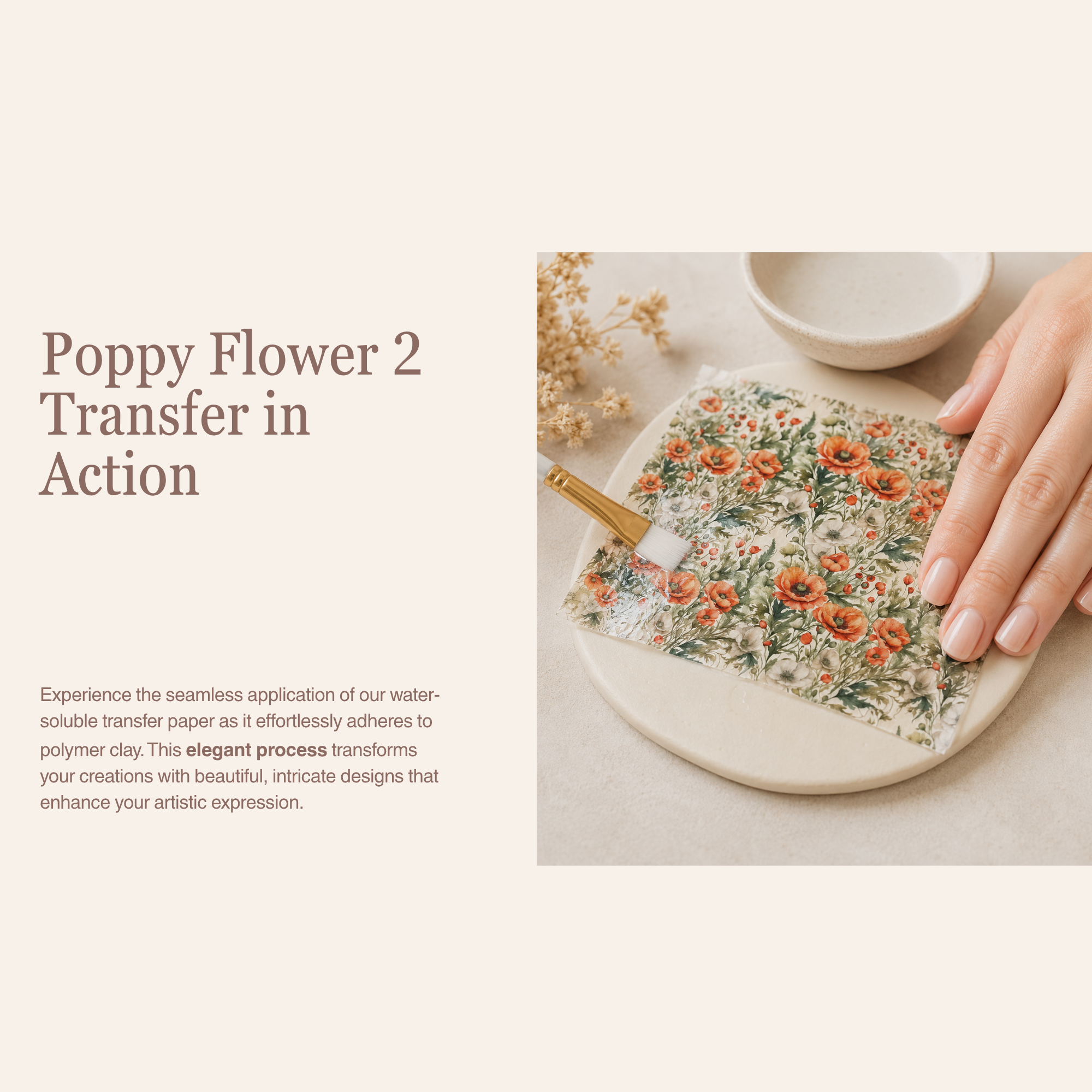 Poppy Flower 2 Water Soluble Transfer Paper for Polymer Clay | 100x150mm | Floral Botanical Clay Transfer | Earring Jewellery Making Supply