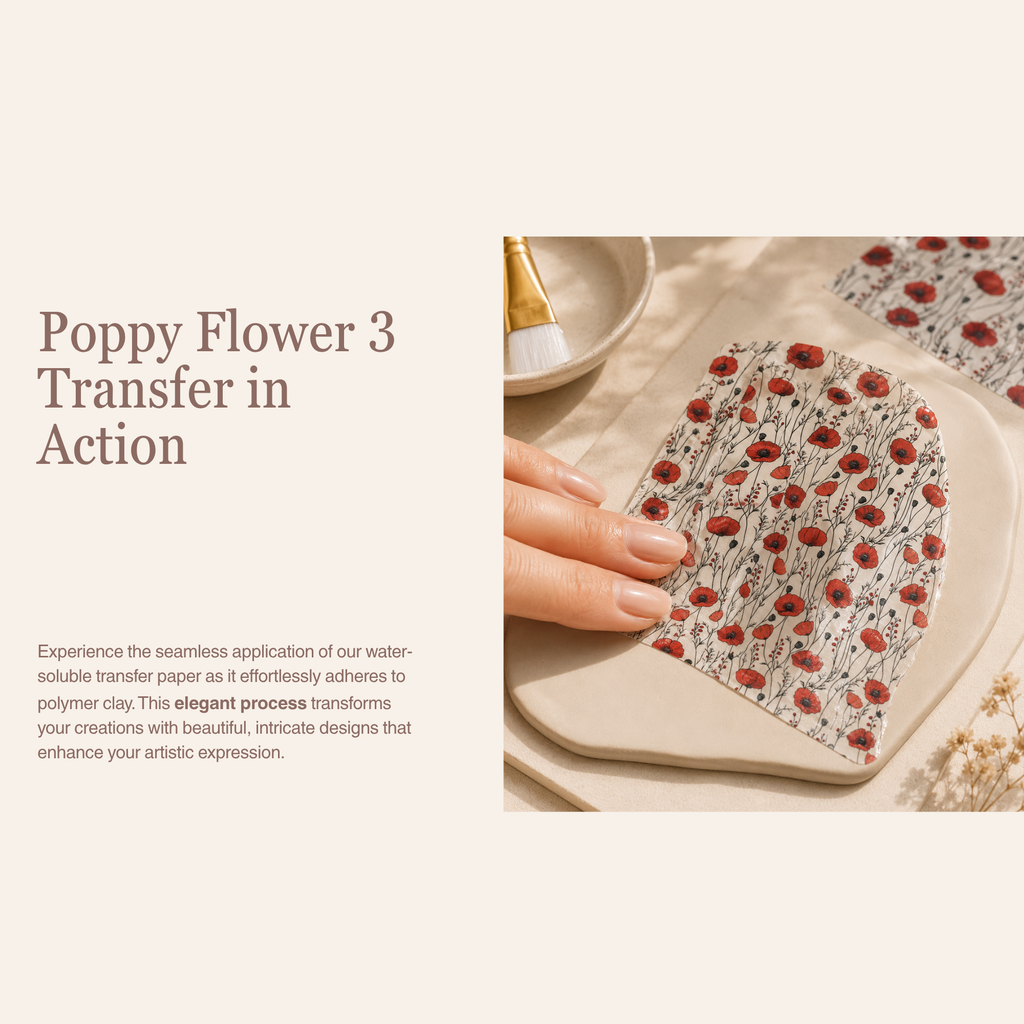 Poppy Flower 3 Water Soluble Transfer Paper for Polymer Clay | 100x150mm | Floral Botanical Clay Transfer | Earring Jewellery Making Supply