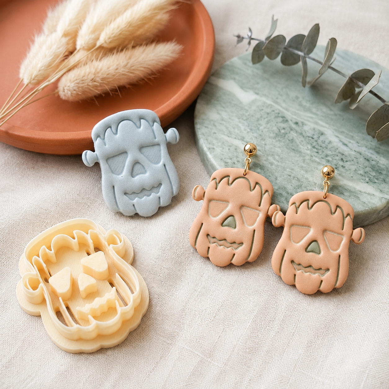 Pumpkin Zombie Polymer Clay Cutter | 25–45mm Halloween Earring Cutter | IrisCrafts7