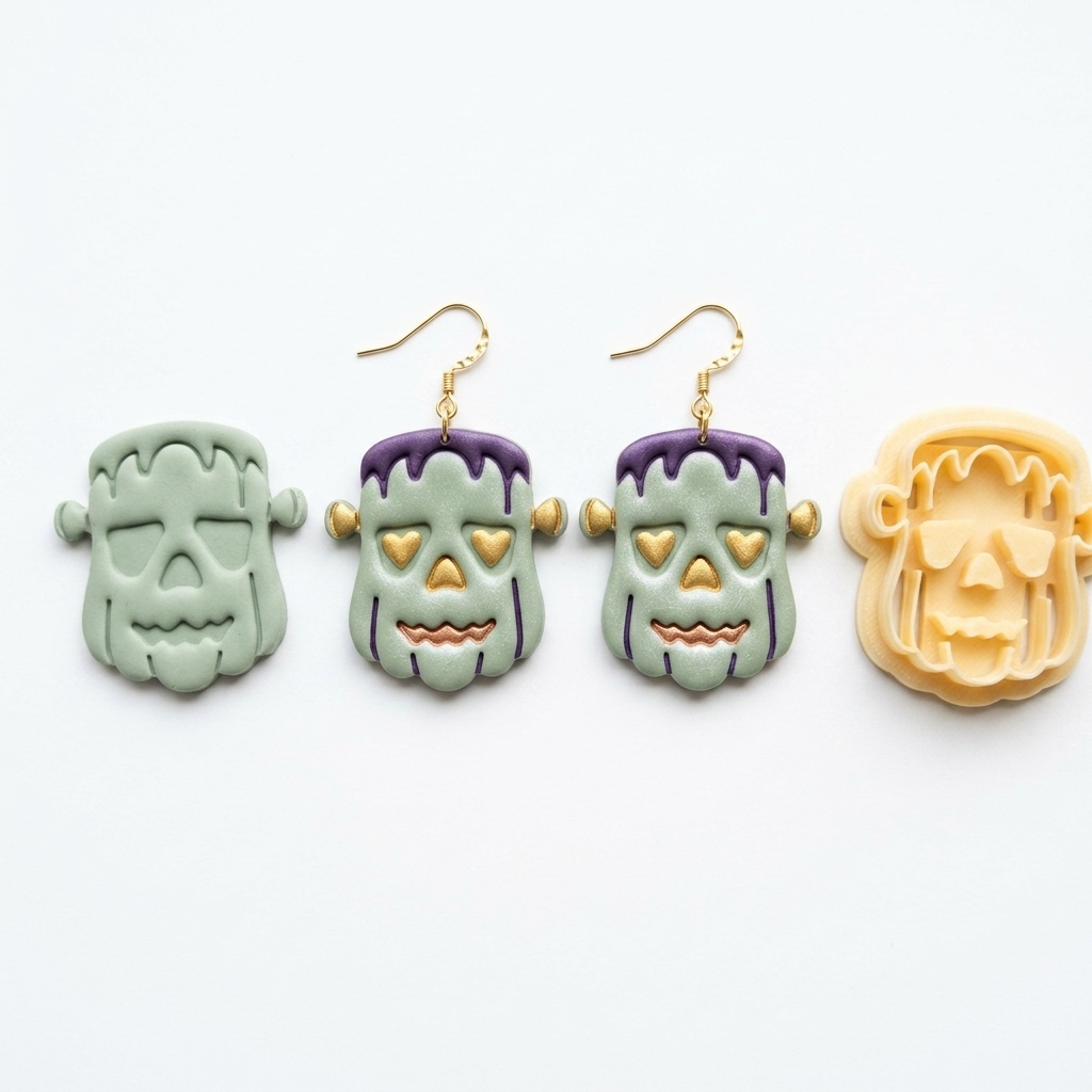 Pumpkin Zombie Polymer Clay Cutter | 25–45mm Halloween Earring Cutter | IrisCrafts7