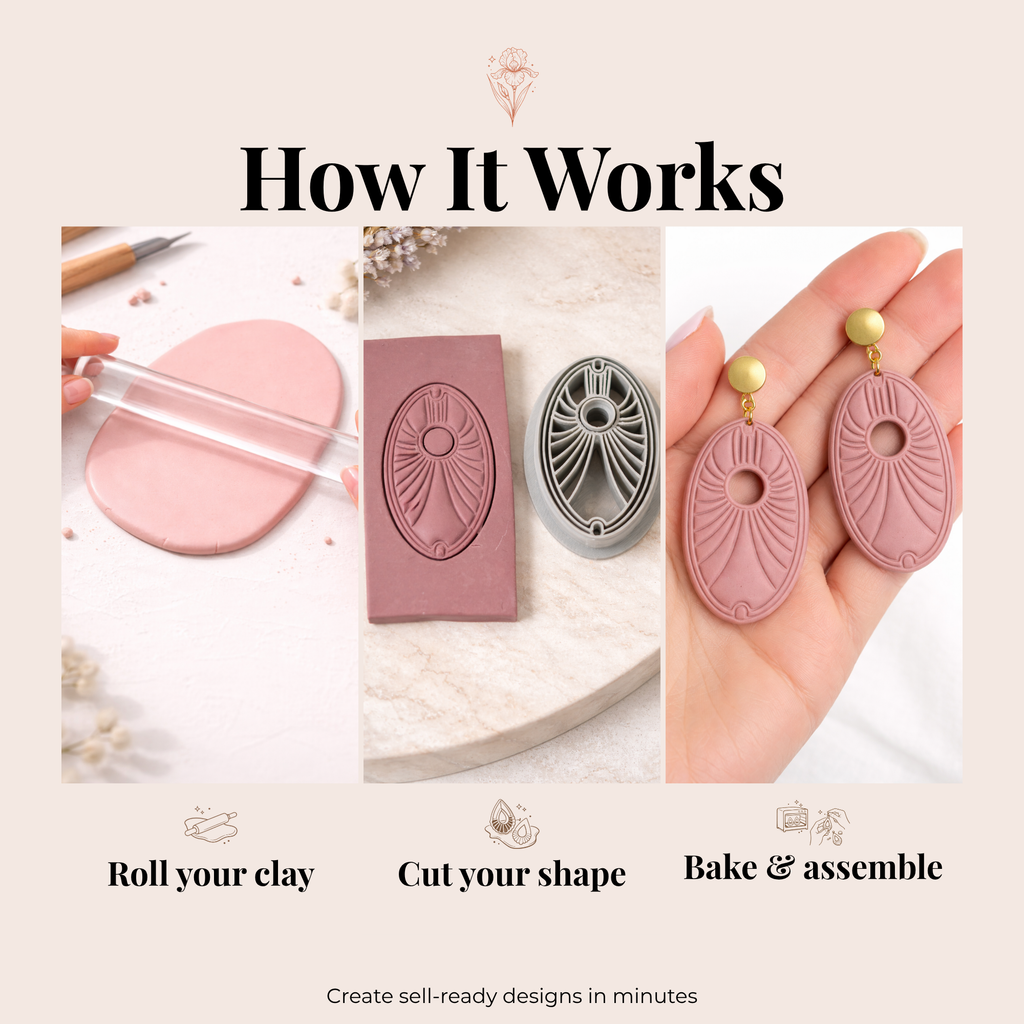 Radiant Jewel Oval 2 Polymer Clay Cutter | Art Deco Oval Earrings Cutter | Clay Tools for Jewellery Making