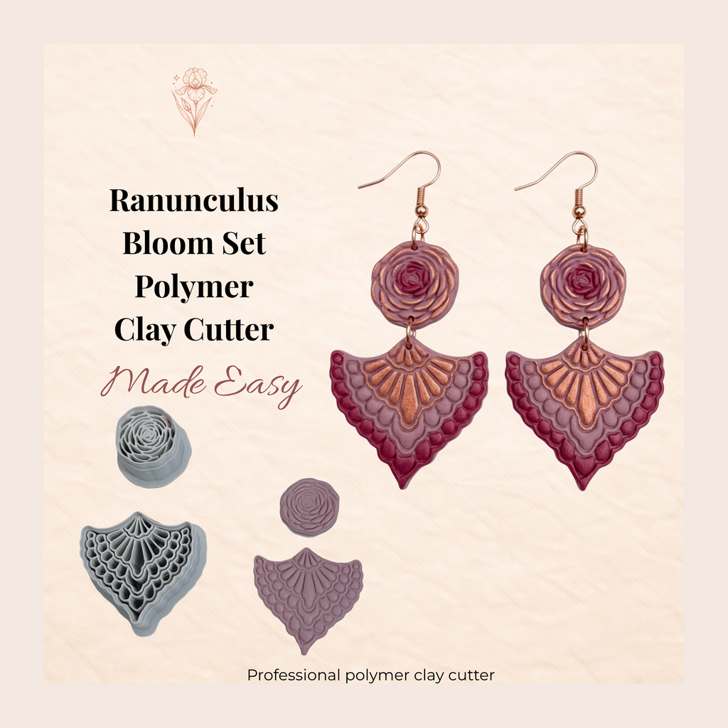 Ranunculus Bloom Set Polymer Clay Cutter 30-50mm | Floral Jewellery | IrisCrafts7