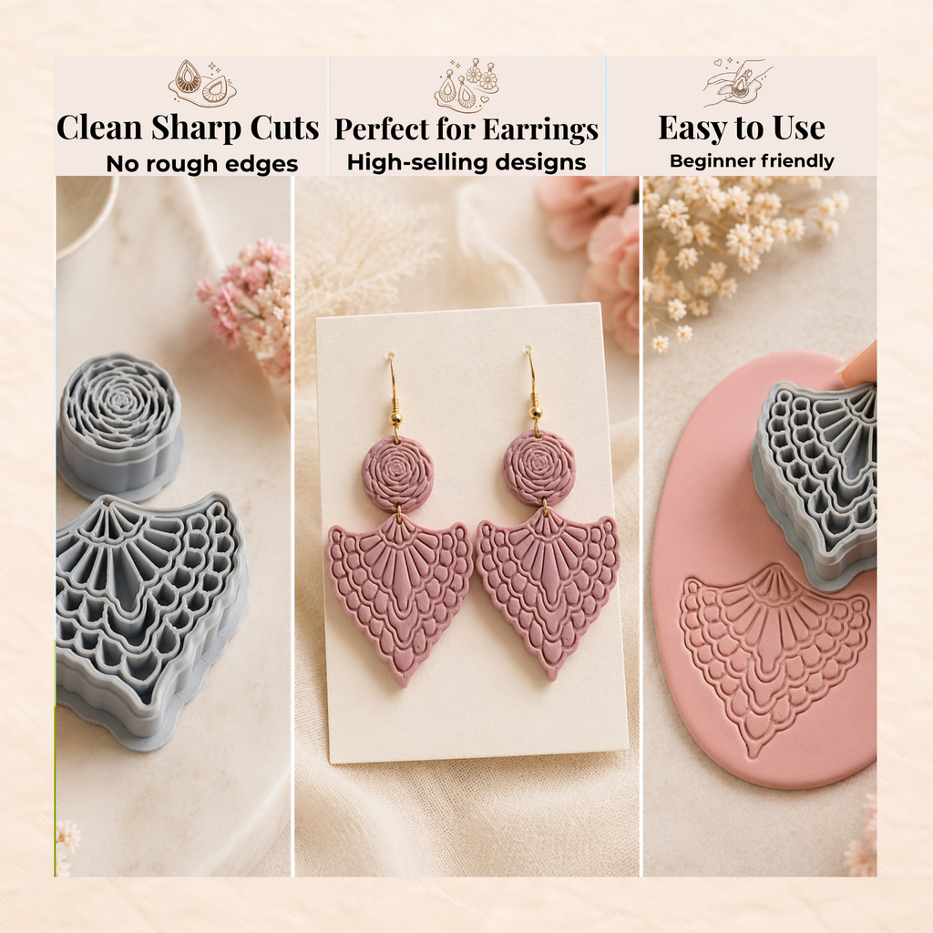 Ranunculus Bloom Set Polymer Clay Cutter 30-50mm | Floral Jewellery | IrisCrafts7