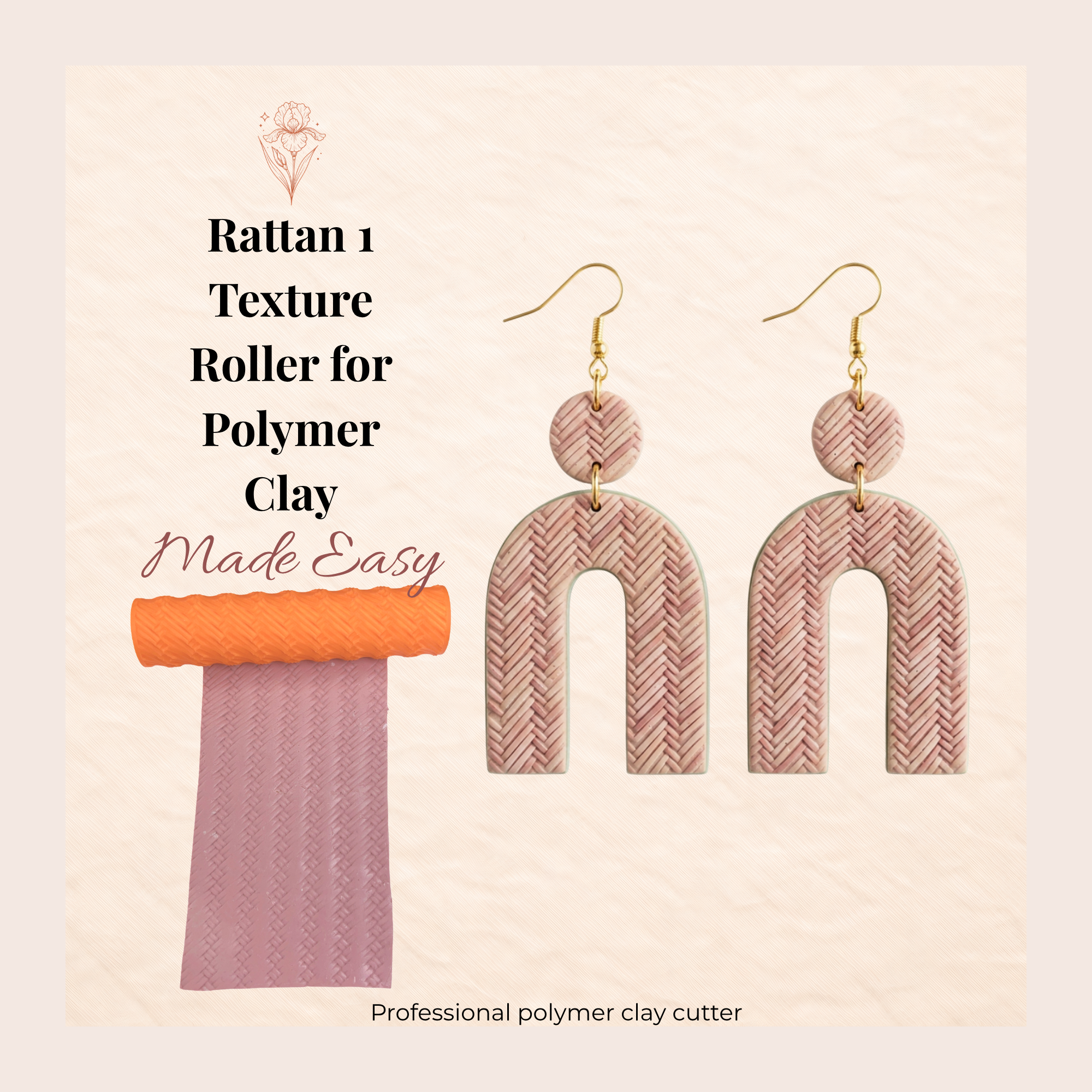Rattan 1 Texture Roller for Polymer Clay 24x24x100mm | Boho Clay Texture Tool | IrisCrafts7