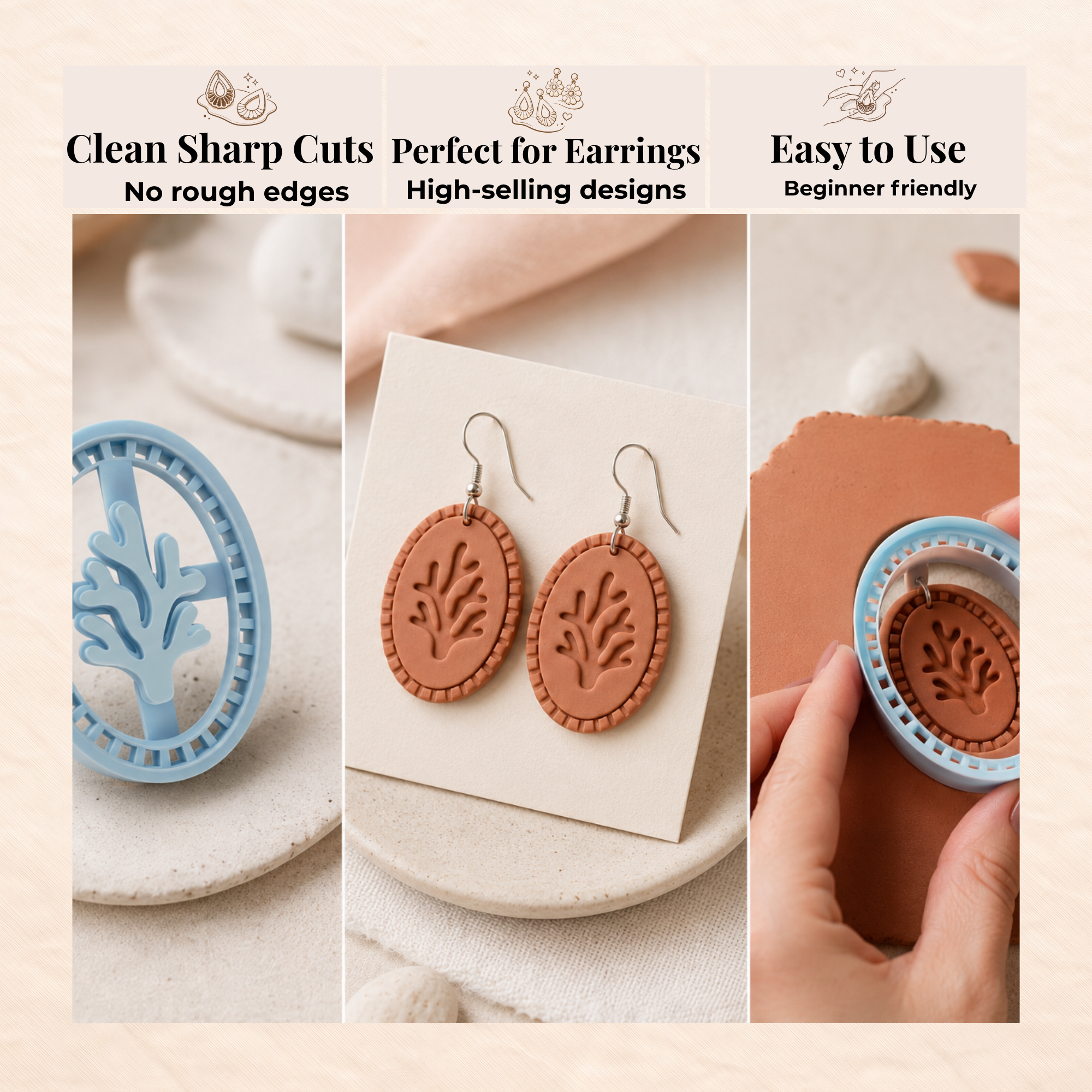 Reef Oval Polymer Clay Cutter | 25–45mm | Oval Shape Clay Cutter | Earring Jewellery Making Tool
