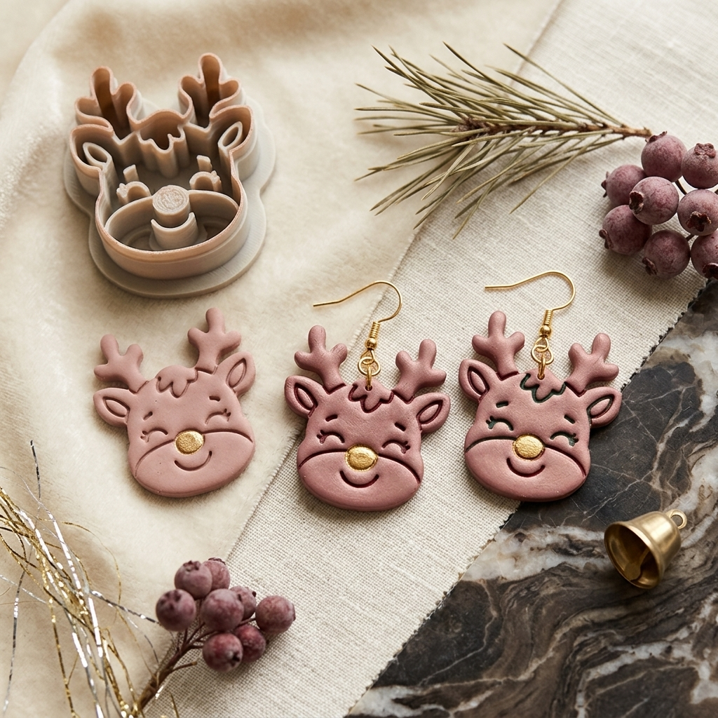 Reindeer Face Polymer Clay Cutter | Christmas Earring Tool