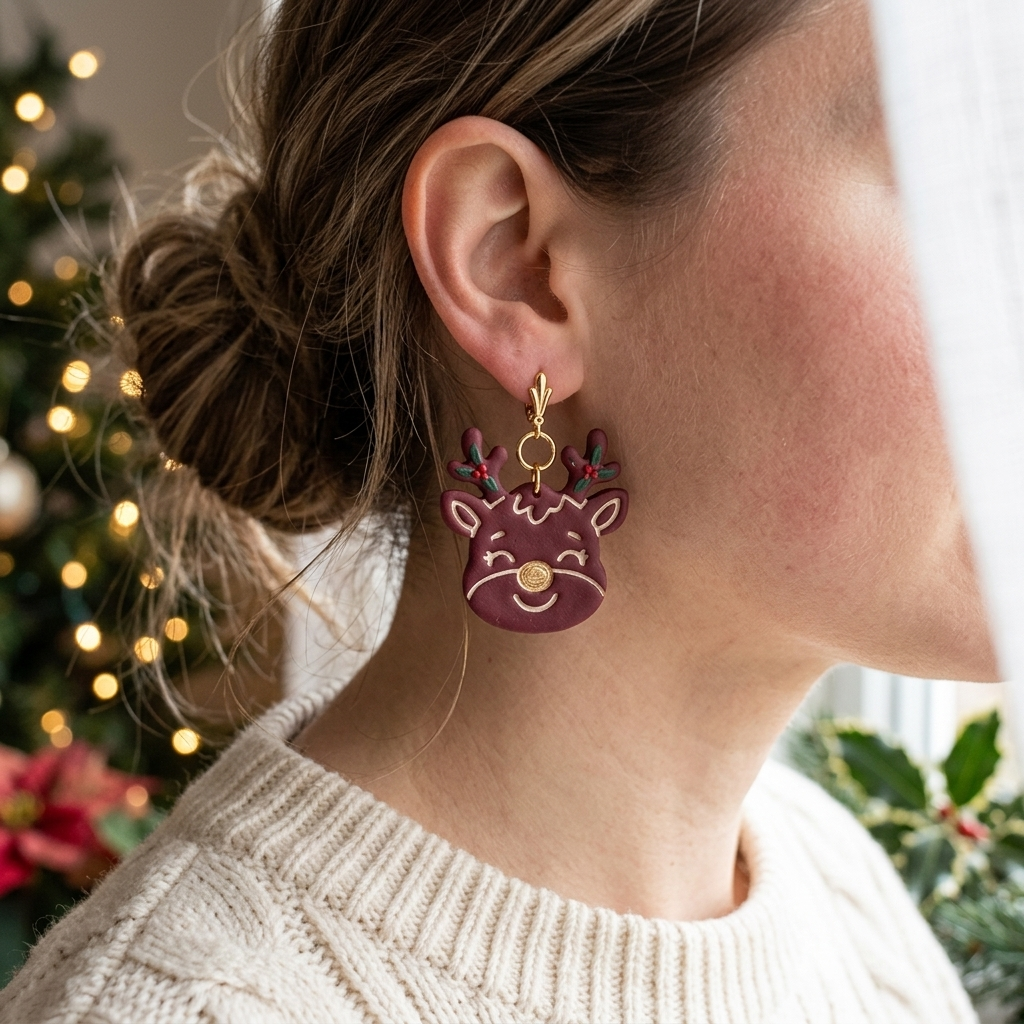 Reindeer Face Polymer Clay Cutter | Christmas Earring Tool