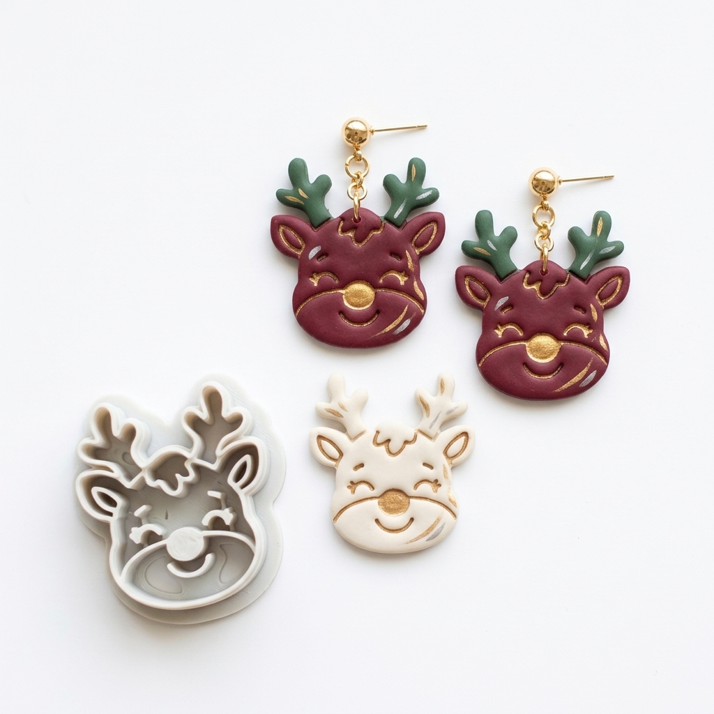Reindeer Face Polymer Clay Cutter | Christmas Earring Tool