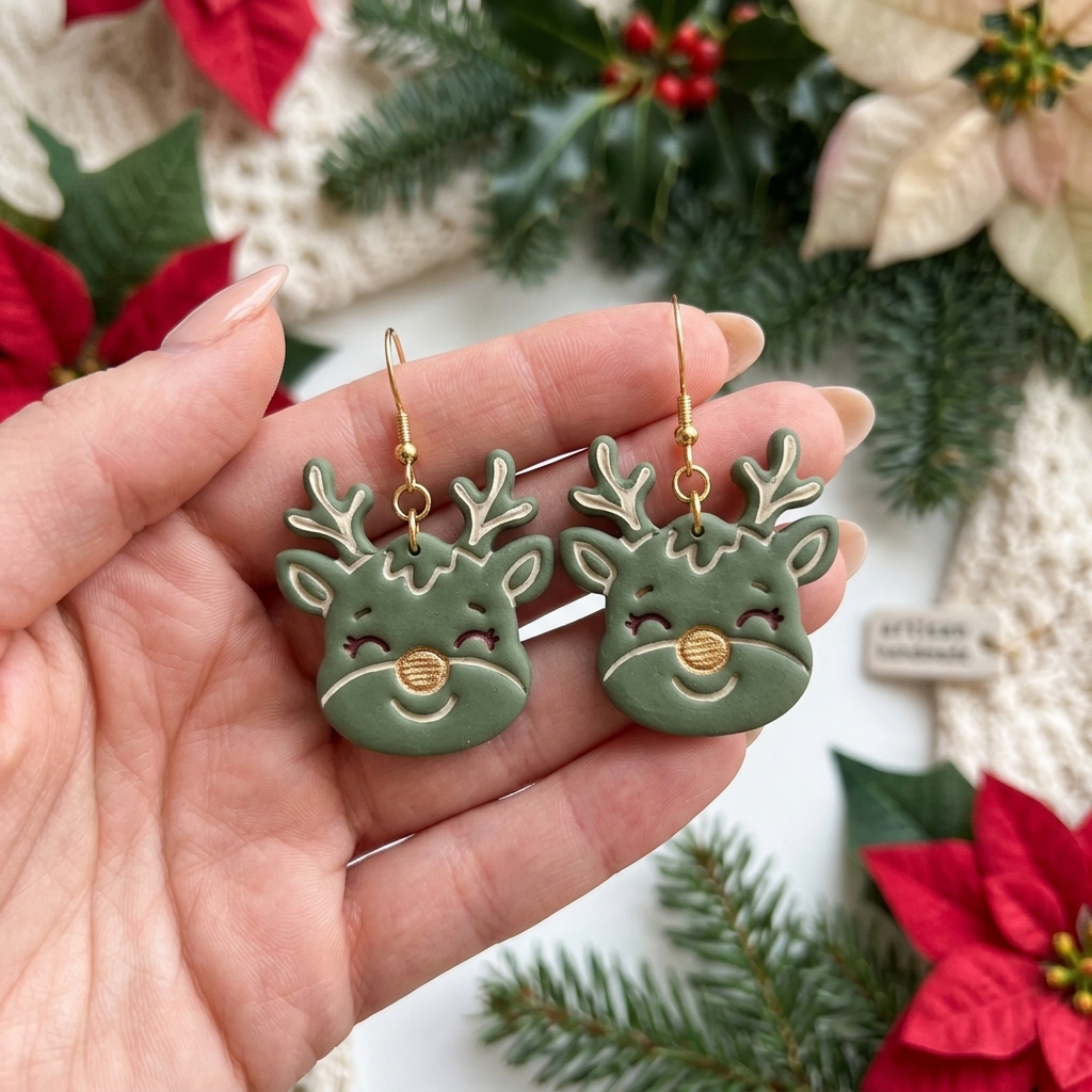 Reindeer Face Polymer Clay Cutter | Christmas Earring Tool