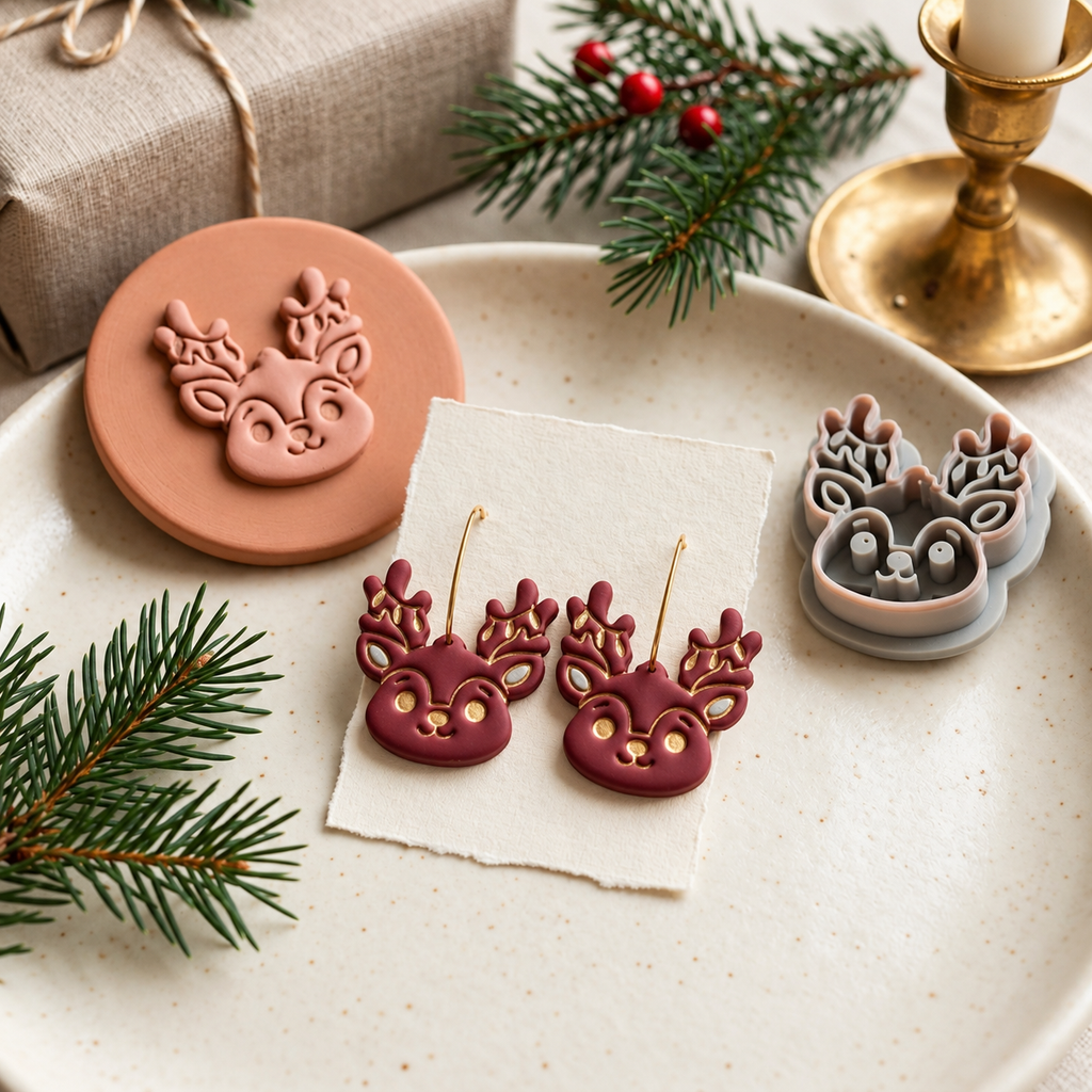 Reindeer with Christmas Lights Polymer Clay Cutter | Festive Earring Tool