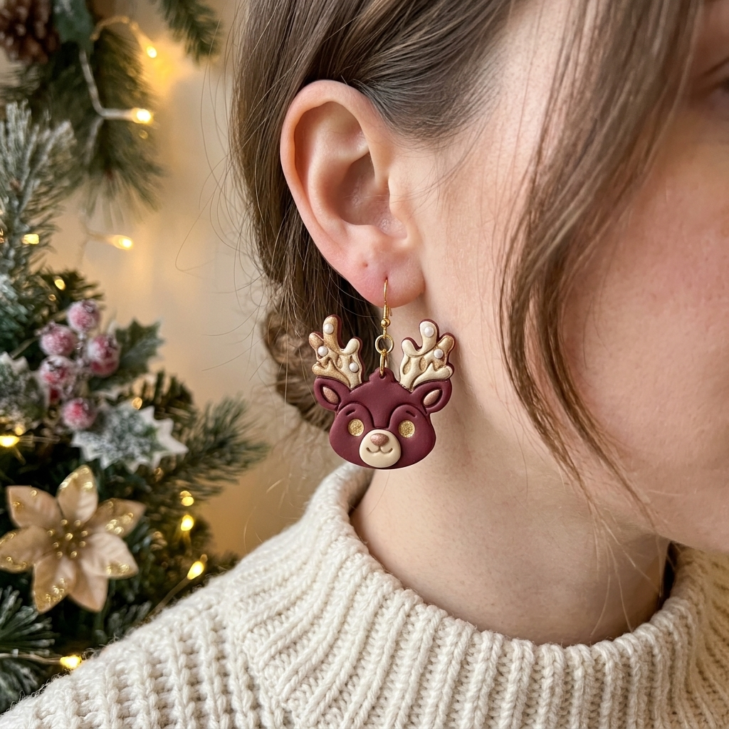 Reindeer with Christmas Lights Polymer Clay Cutter | Festive Earring Tool