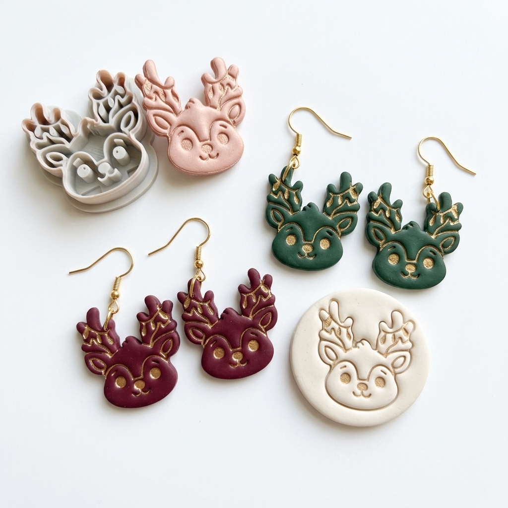 Reindeer with Christmas Lights Polymer Clay Cutter | Festive Earring Tool