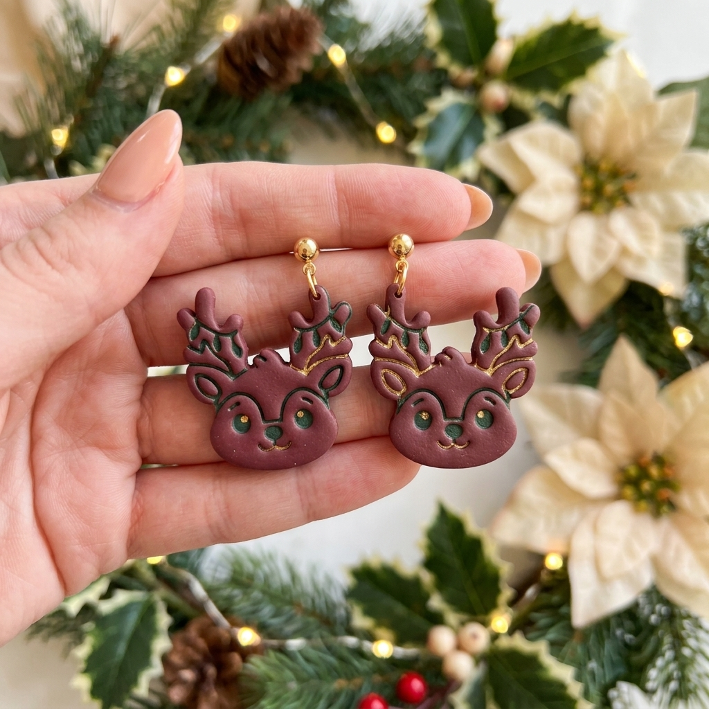 Reindeer with Christmas Lights Polymer Clay Cutter | Festive Earring Tool