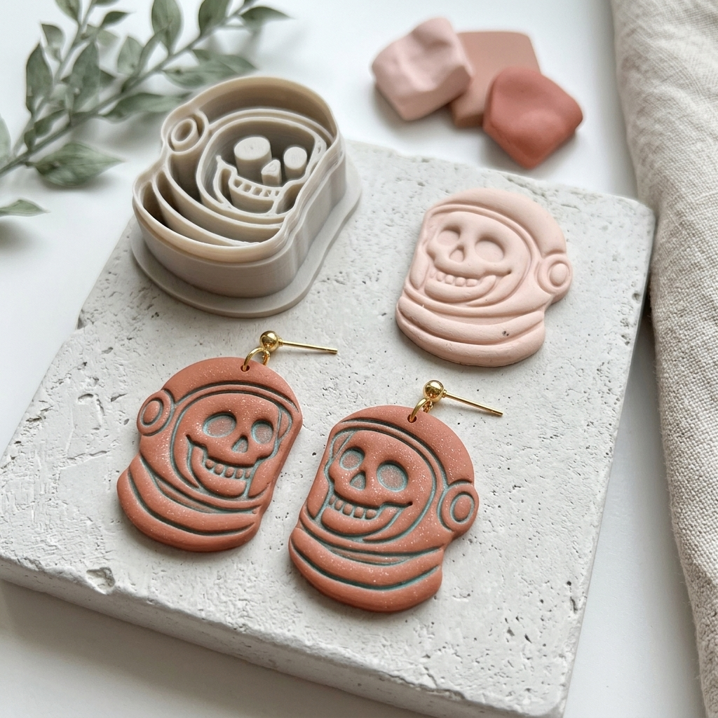 Retro Astronaut Helmet Skull Polymer Clay Cutter | 25–50mm Space Gothic Earring Cutter | IrisCrafts7