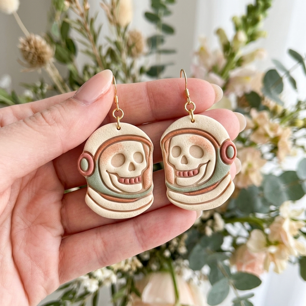 Retro Astronaut Helmet Skull Polymer Clay Cutter | 25–50mm Space Gothic Earring Cutter | IrisCrafts7