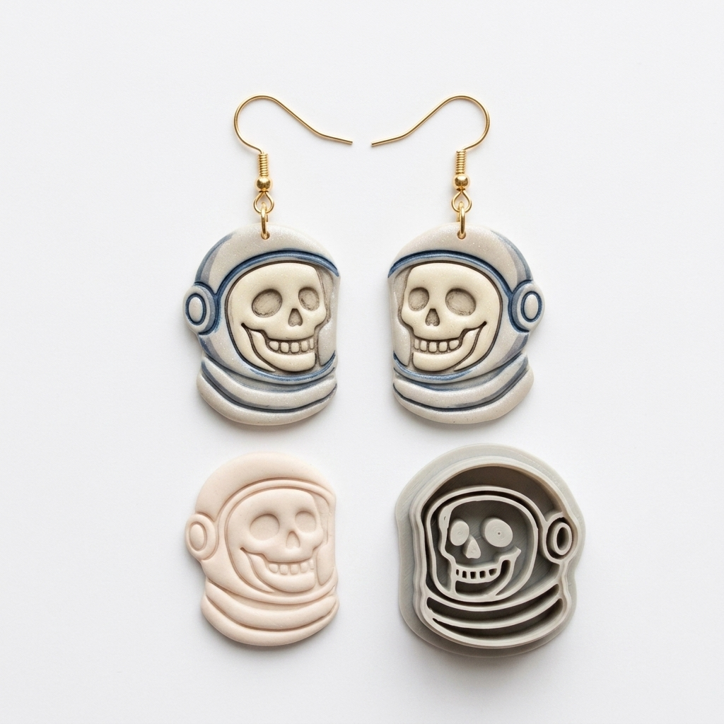 Retro Astronaut Helmet Skull Polymer Clay Cutter | 25–50mm Space Gothic Earring Cutter | IrisCrafts7