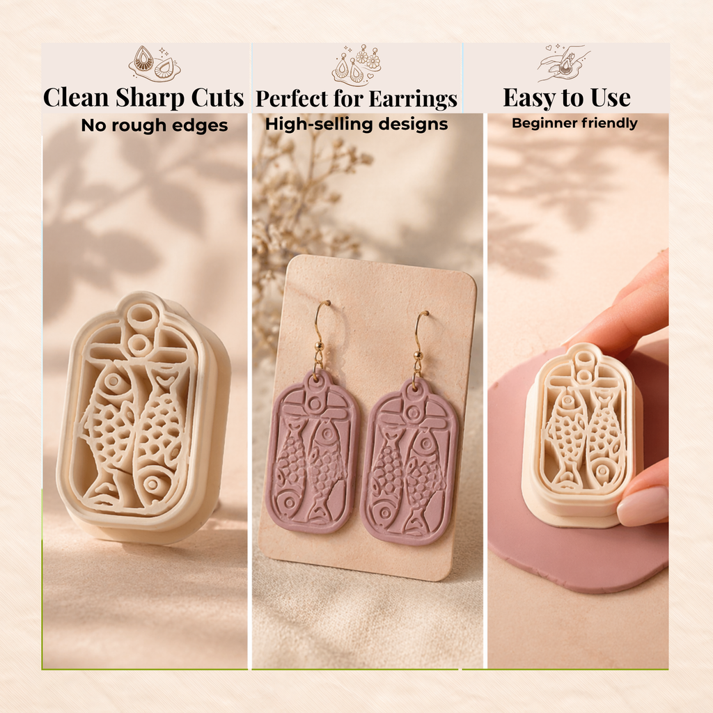 Retro Sardine Tin Polymer Clay Cutter | 3D Printed Clay Earring Cutter | Vintage Ocean Shape Cutter for Clay Jewellery Making | Clay Earring Tool