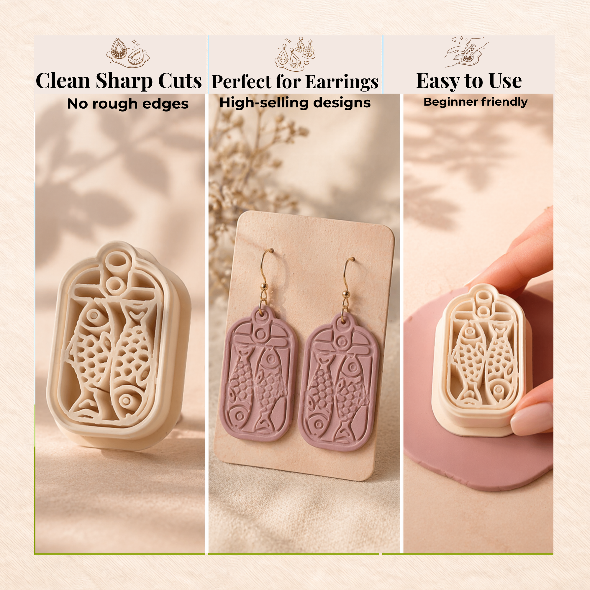 Retro Sardine Tin Polymer Clay Cutter | 3D Printed Clay Earring Cutter | Vintage Ocean Shape Cutter for Clay Jewellery Making | Clay Earring Tool