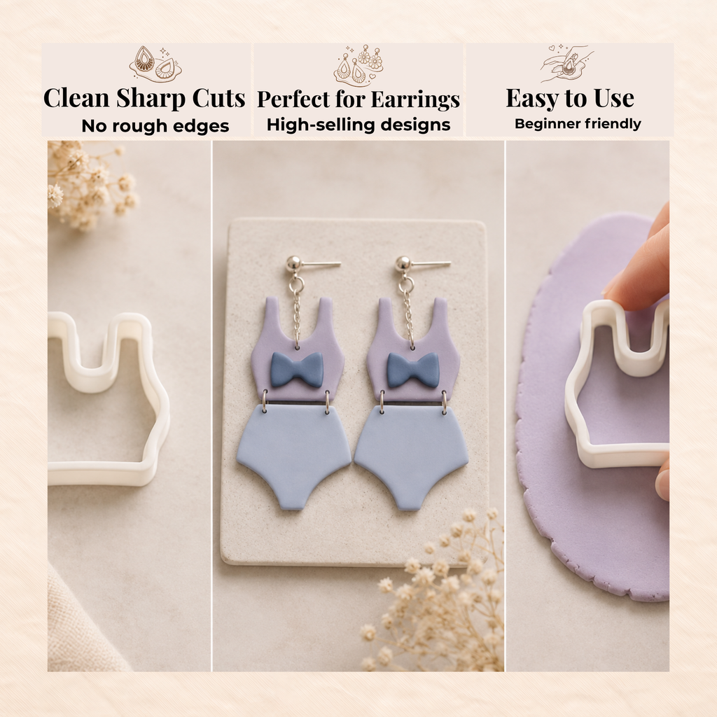 Retro Swim Set Polymer Clay Cutter | 35–55mm | 8 Piece Swimming Set Clay Cutter | Earring Jewellery Making Tool