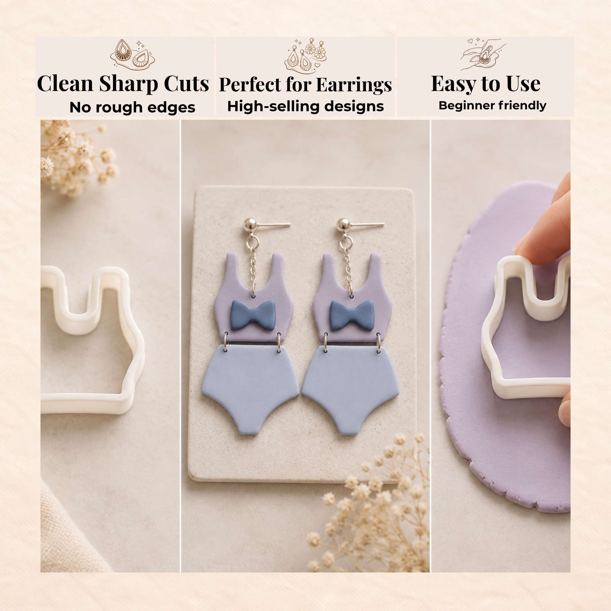 Retro Swim Set Polymer Clay Cutter | 35–55mm | 8 Piece Swimming Set Clay Cutter | Earring Jewellery Making Tool