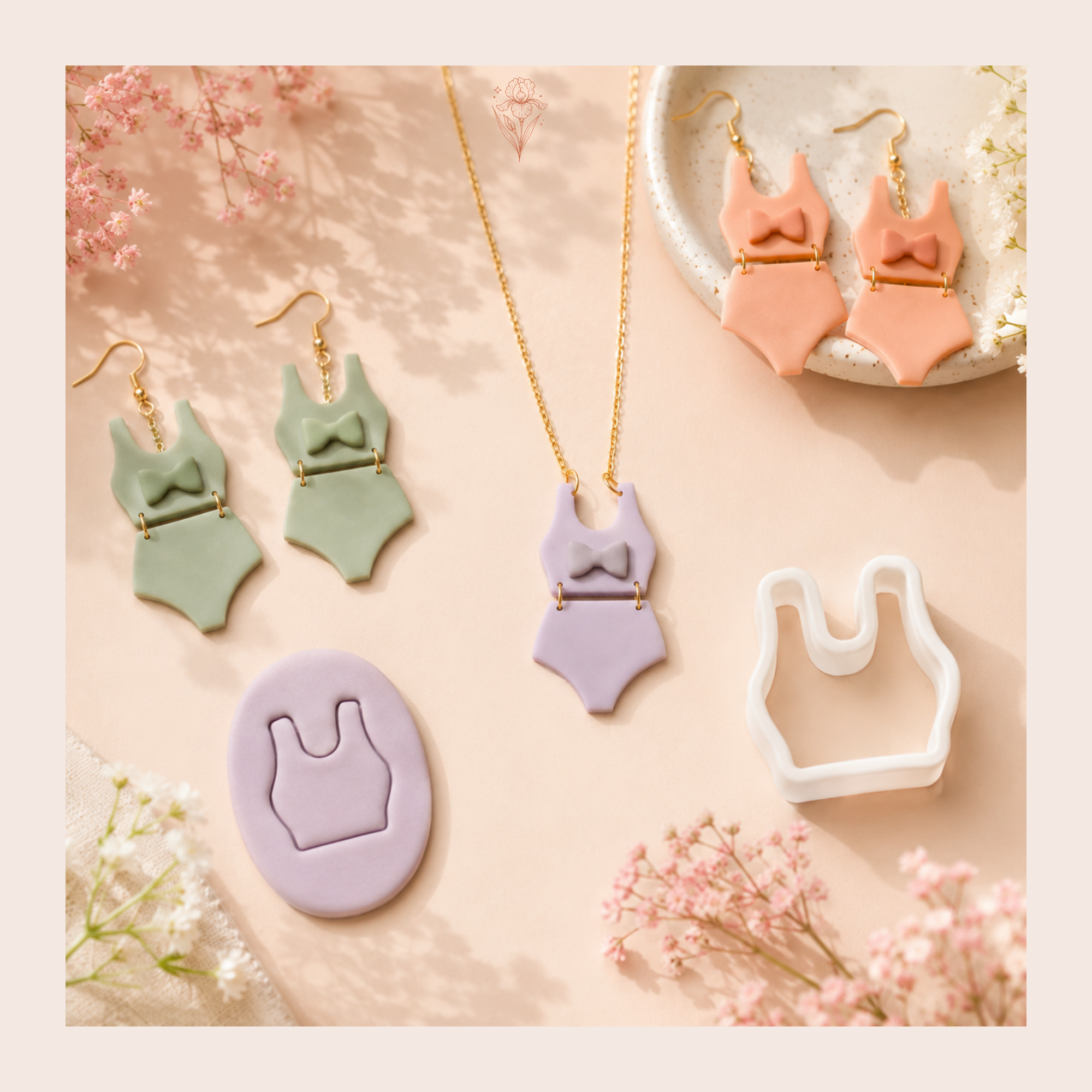 Retro Swim Set Polymer Clay Cutter | 35–55mm | 8 Piece Swimming Set Clay Cutter | Earring Jewellery Making Tool