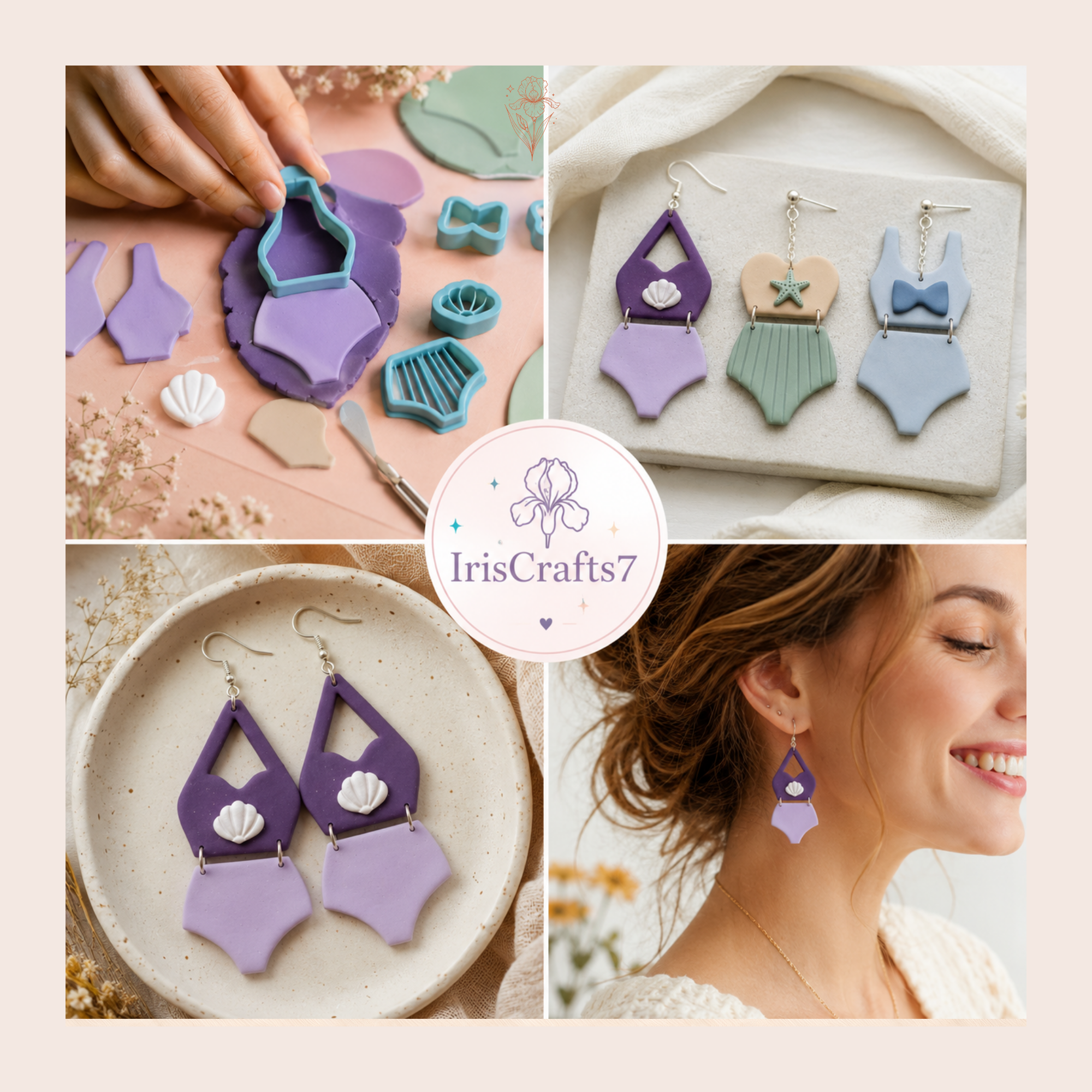 Retro Swim Set Polymer Clay Cutter | 35–55mm | 8 Piece Swimming Set Clay Cutter | Earring Jewellery Making Tool