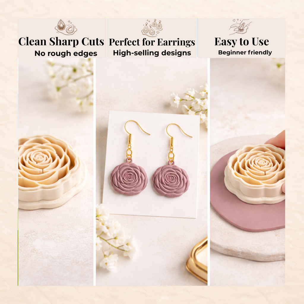 Rose 5 Polymer Clay Cutter 25 30 35 40 45mm | Jewellery Making | IrisCrafts7