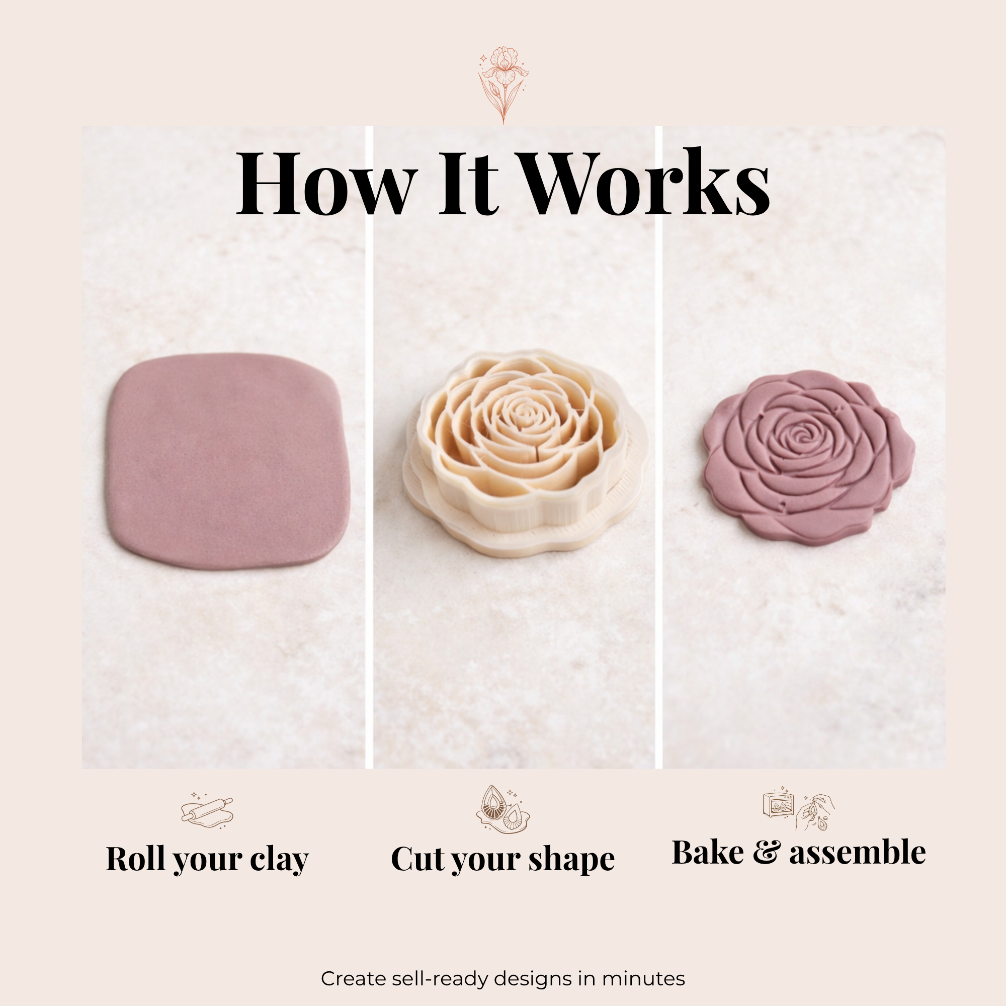 Rose 5 Polymer Clay Cutter 25 30 35 40 45mm | Jewellery Making | IrisCrafts7