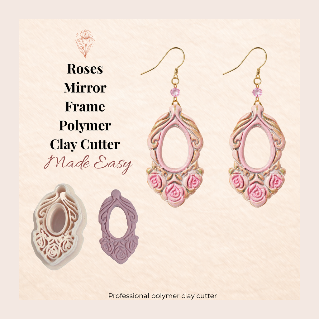 Roses Mirror Frame Polymer Clay Cutter | 3D Printed Floral Clay Earring Cutter | Rose Frame Shape Cutter for Clay Jewellery Making | Clay Earring Tool