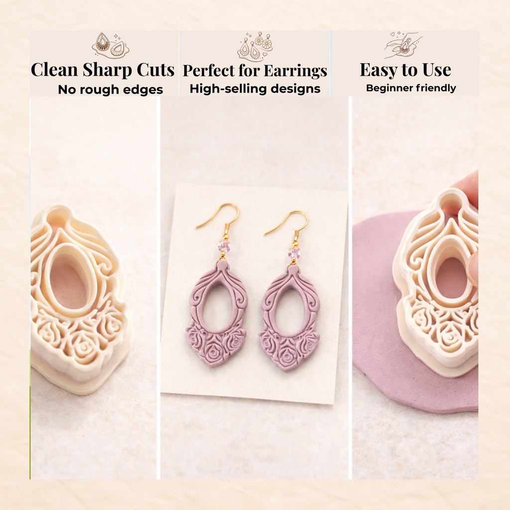 Roses Mirror Frame Polymer Clay Cutter | 3D Printed Floral Clay Earring Cutter | Rose Frame Shape Cutter for Clay Jewellery Making | Clay Earring Tool