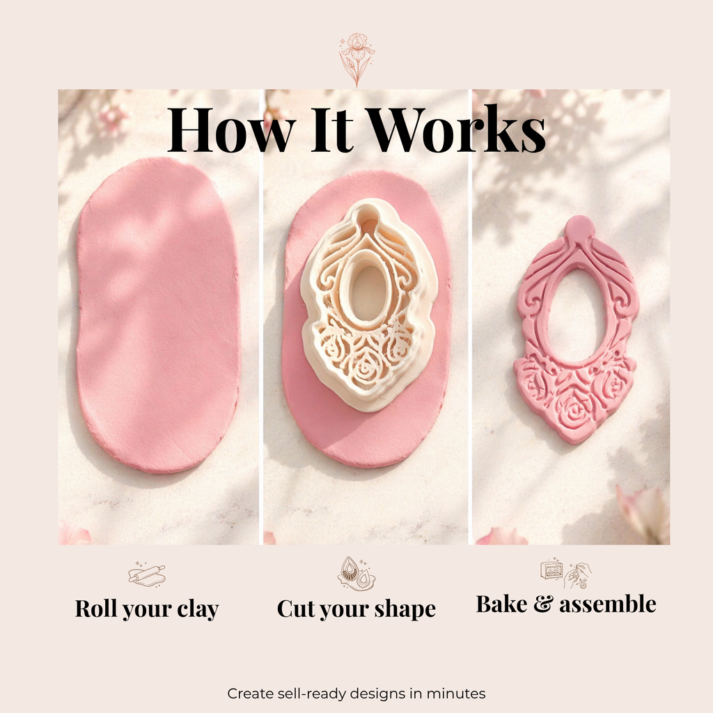 Roses Mirror Frame Polymer Clay Cutter | 3D Printed Floral Clay Earring Cutter | Rose Frame Shape Cutter for Clay Jewellery Making | Clay Earring Tool