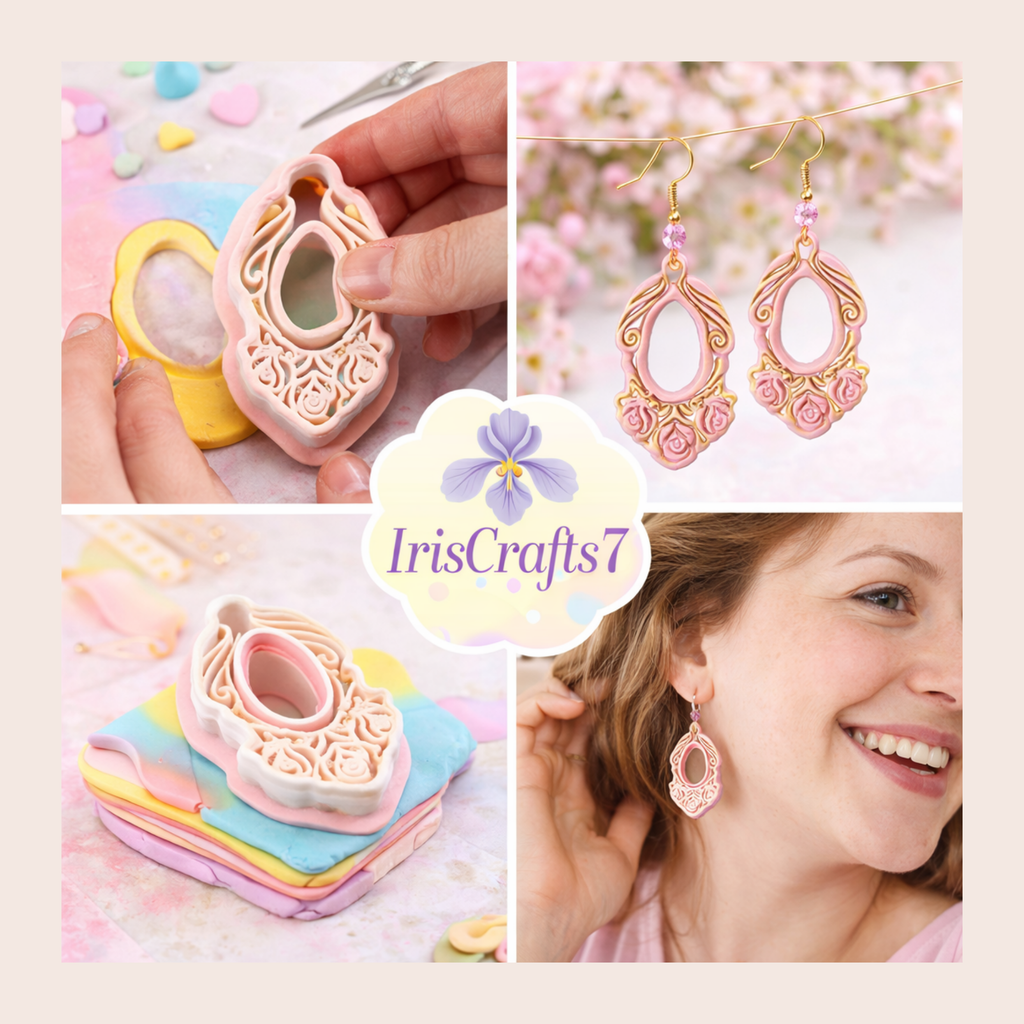 Roses Mirror Frame Polymer Clay Cutter | 3D Printed Floral Clay Earring Cutter | Rose Frame Shape Cutter for Clay Jewellery Making | Clay Earring Tool