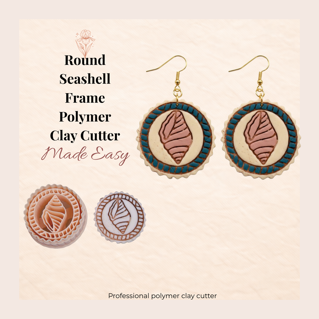 Round Seashell Frame Polymer Clay Cutter 30–50mm | Coastal Earring Cutter | IrisCrafts7