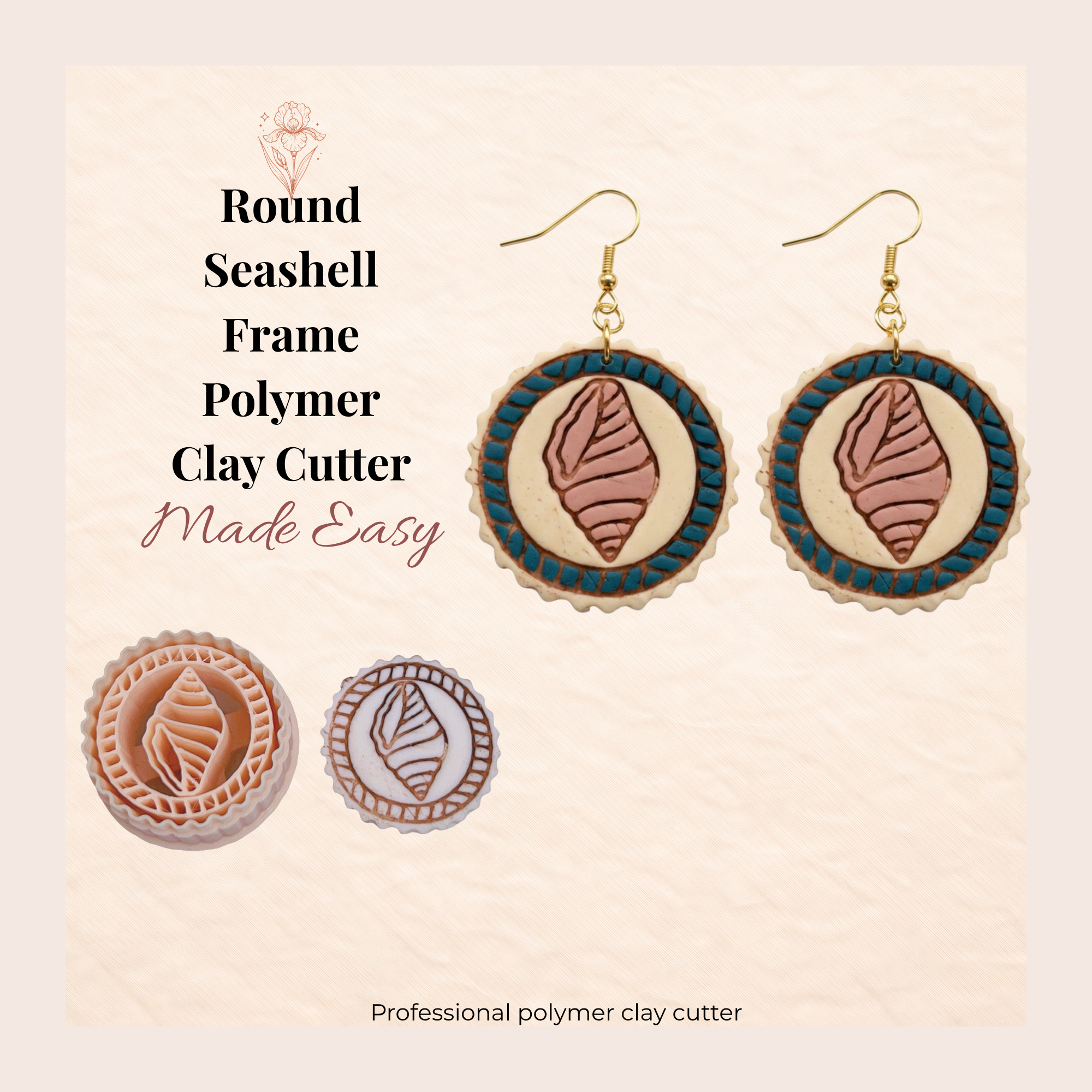 Round Seashell Frame Polymer Clay Cutter 30–50mm | Coastal Earring Cutter | IrisCrafts7