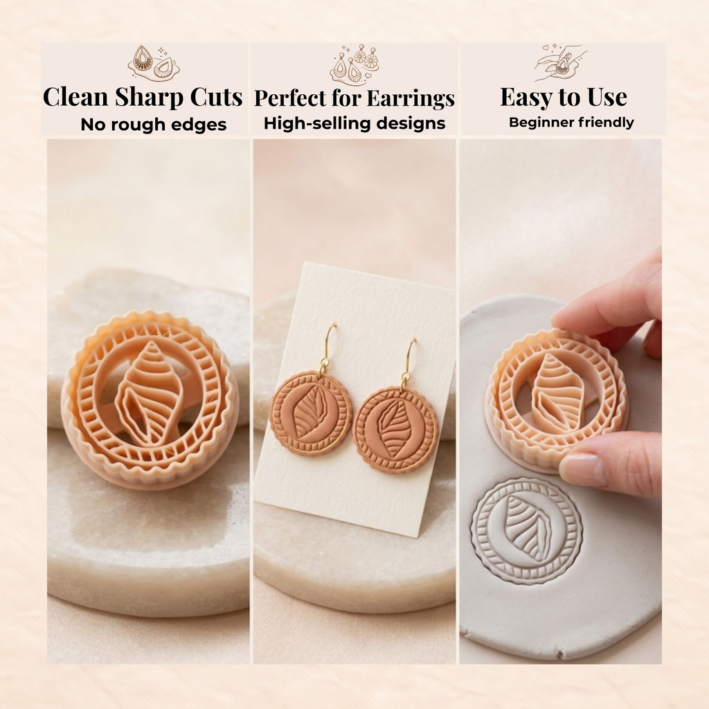 Round Seashell Frame Polymer Clay Cutter 30–50mm | Coastal Earring Cutter | IrisCrafts7