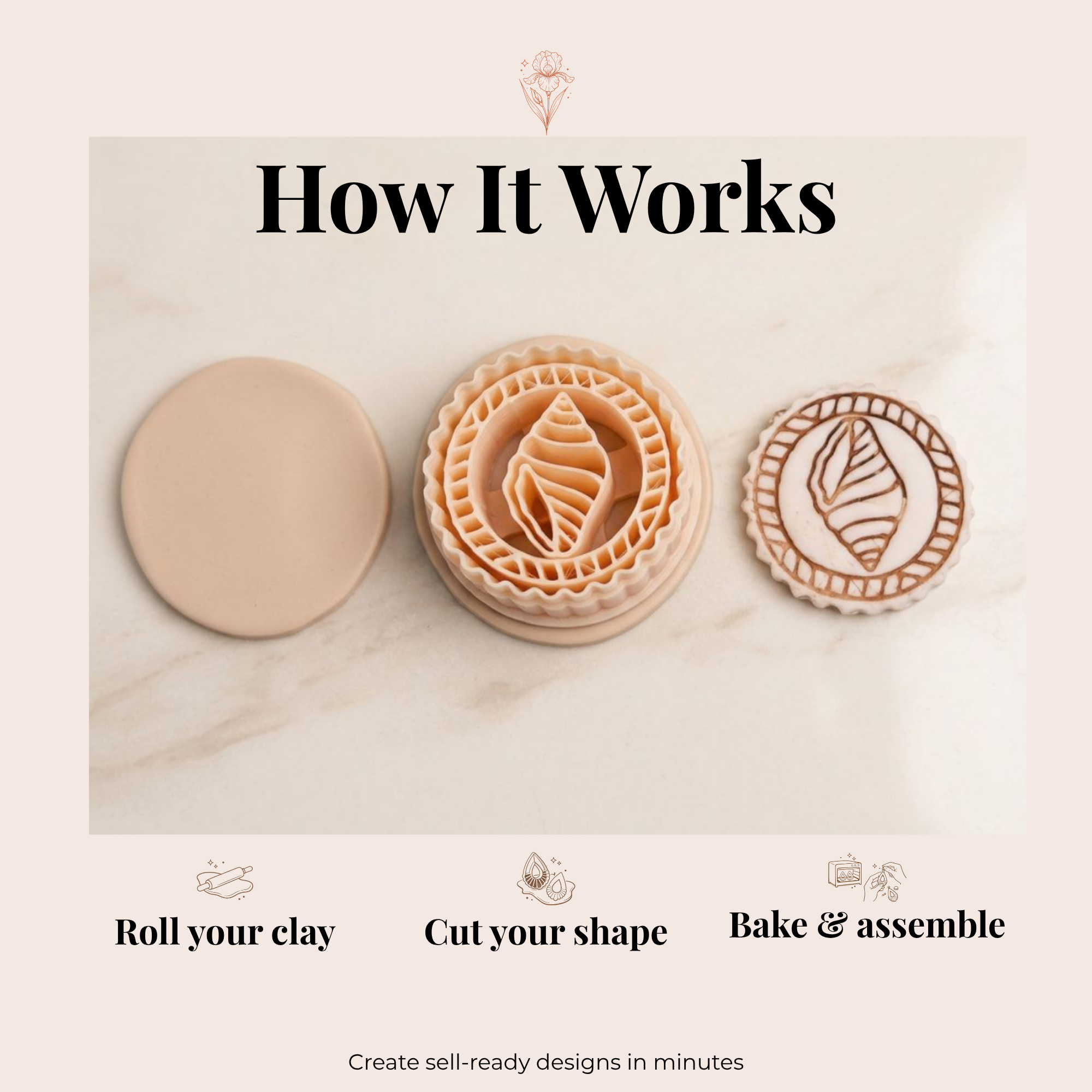 Round Seashell Frame Polymer Clay Cutter 30–50mm | Coastal Earring Cutter | IrisCrafts7