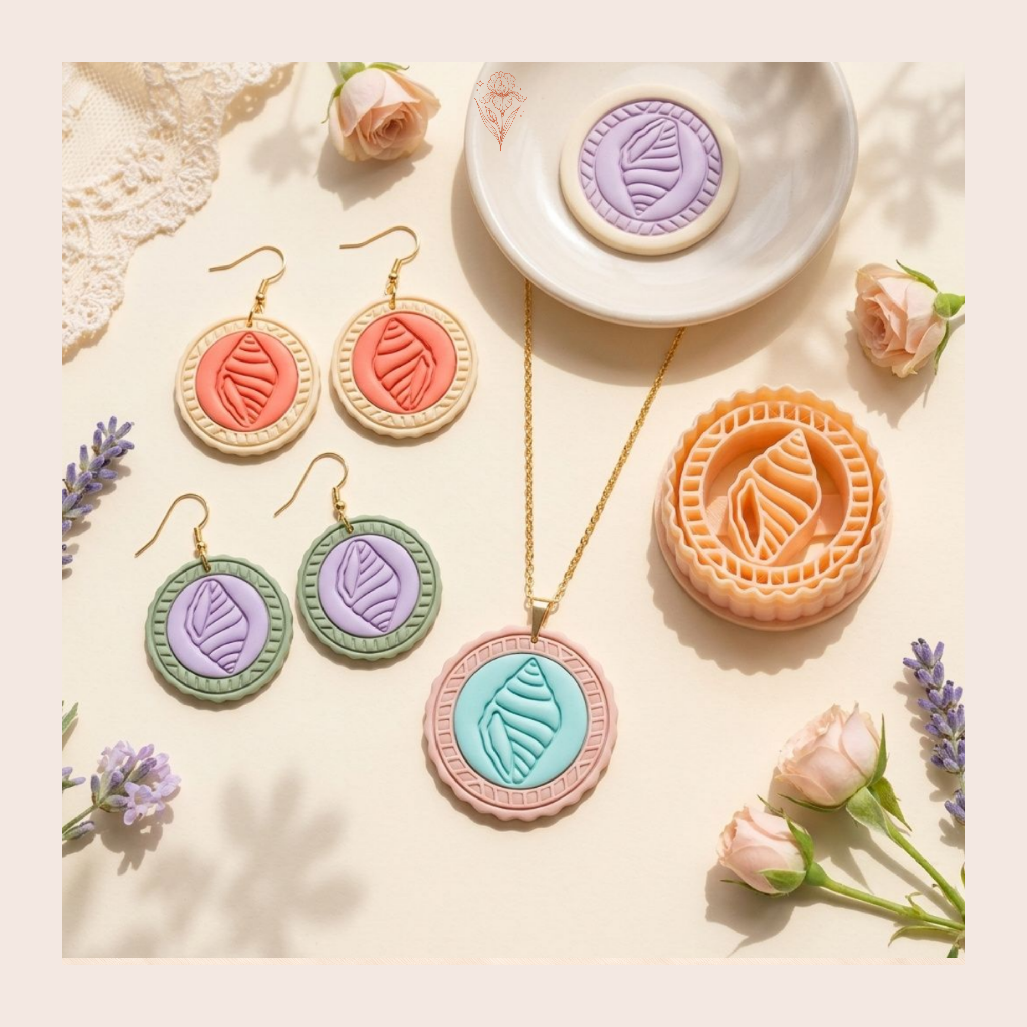 Round Seashell Frame Polymer Clay Cutter 30–50mm | Coastal Earring Cutter | IrisCrafts7