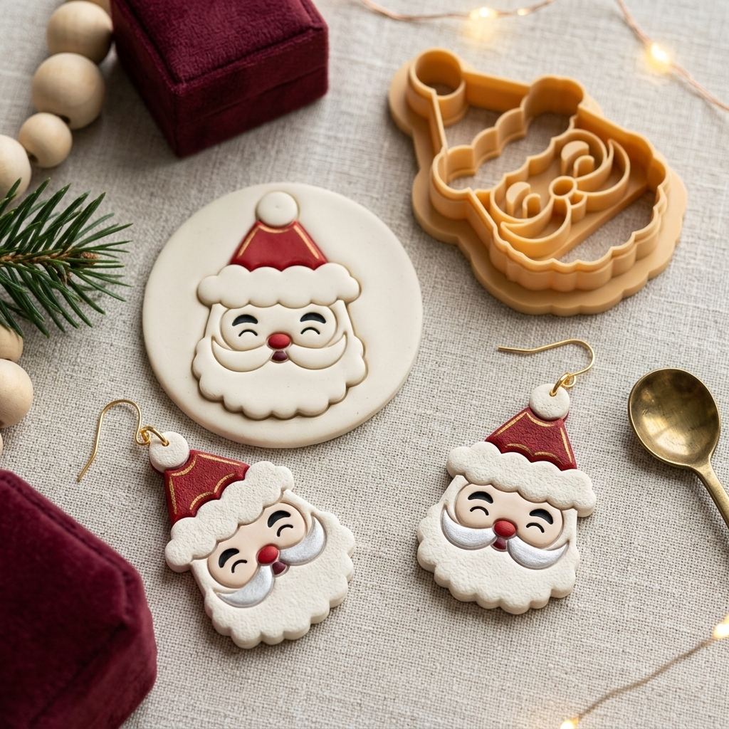 Santa Face Polymer Clay Cutter | Christmas Earring Tool
