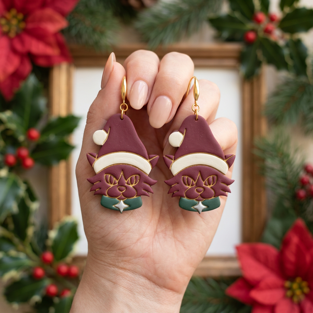 Santa Hat Cat Polymer Clay Cutter | Cute Christmas Earring Tool