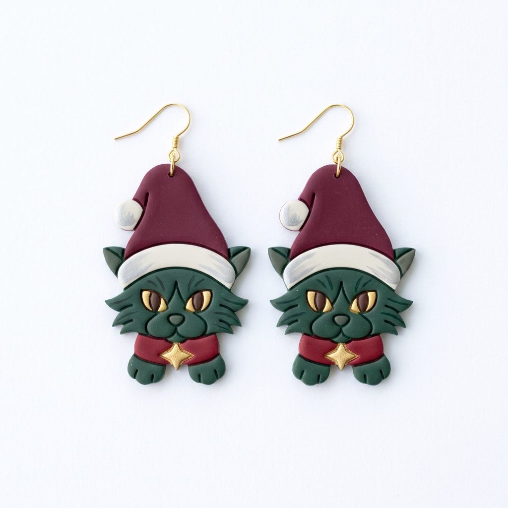 Santa Hat Cat Polymer Clay Cutter | Cute Christmas Earring Tool